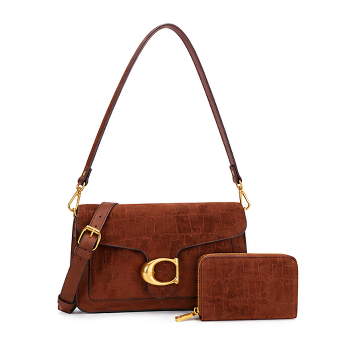 Croc-embossed Texture C-LOGO Shoulder Bag Set