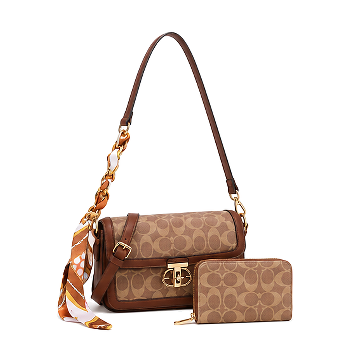 Fashion C-Pattern Shoulder Bag Set with Scarf Chain