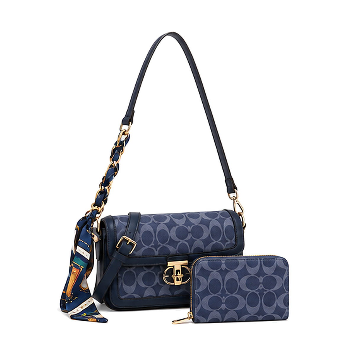 Fashion C-Pattern Shoulder Bag Set with Scarf Chain