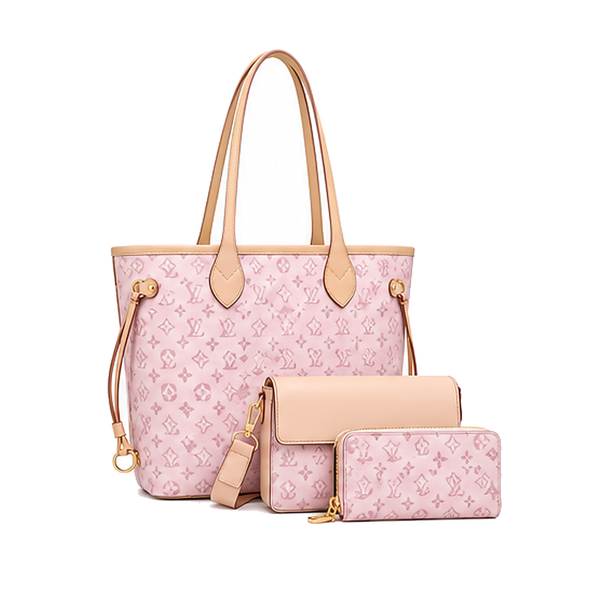 Large Classic Lulu Monogram 3-IN-1 Neverfull Tote Set
