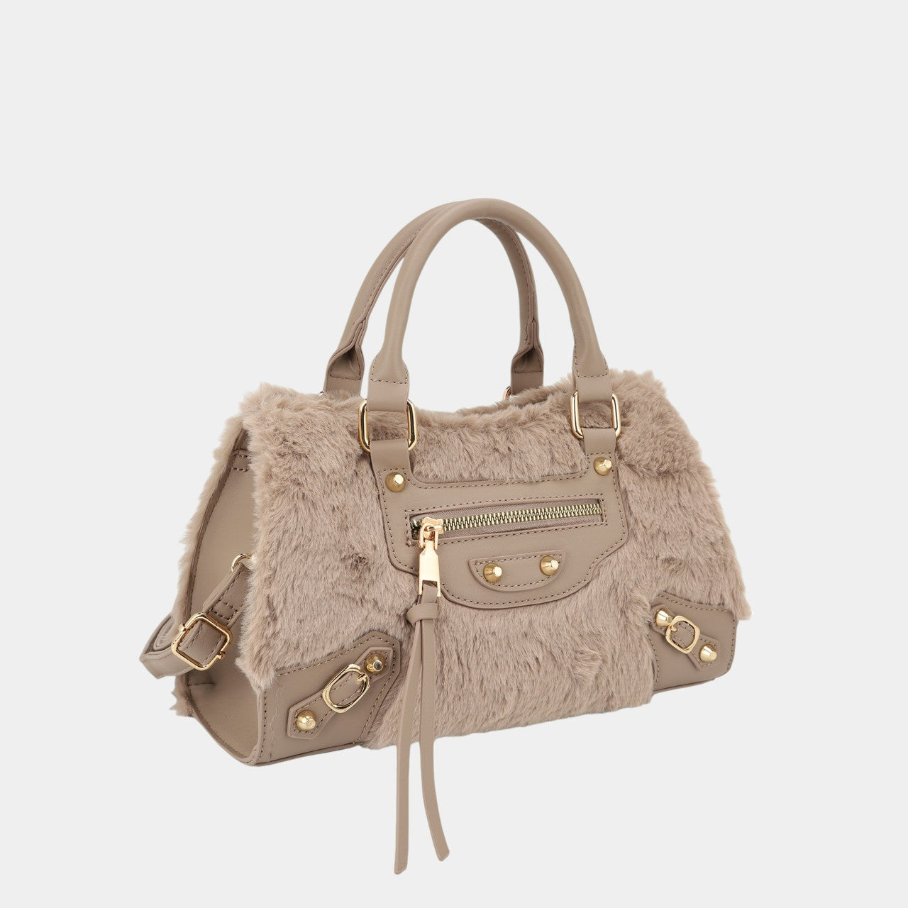 Fashion Fluffy Bag with Fringes and Gold Button