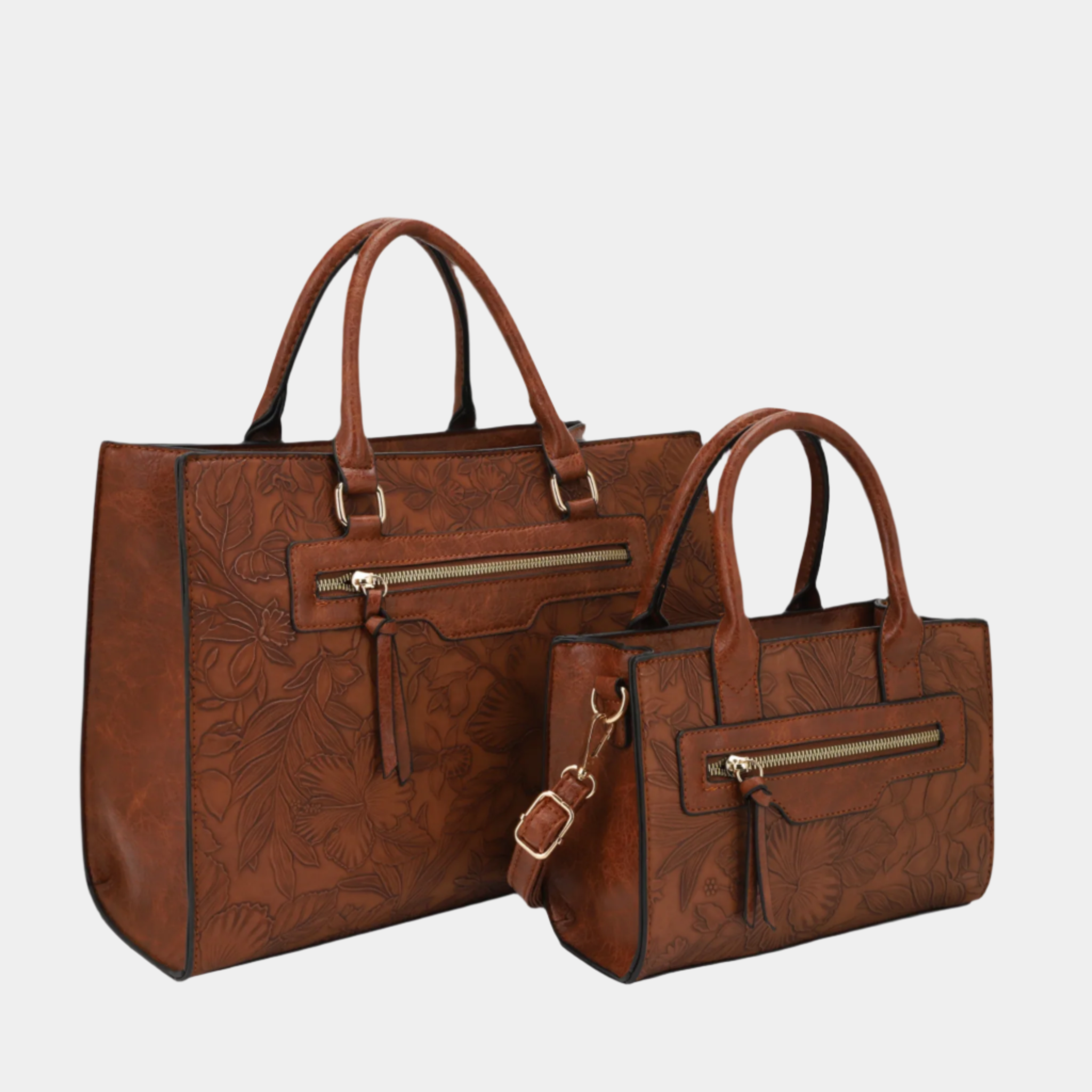 Vera 2-Piece Vegan Leather Zipper Tote Bag