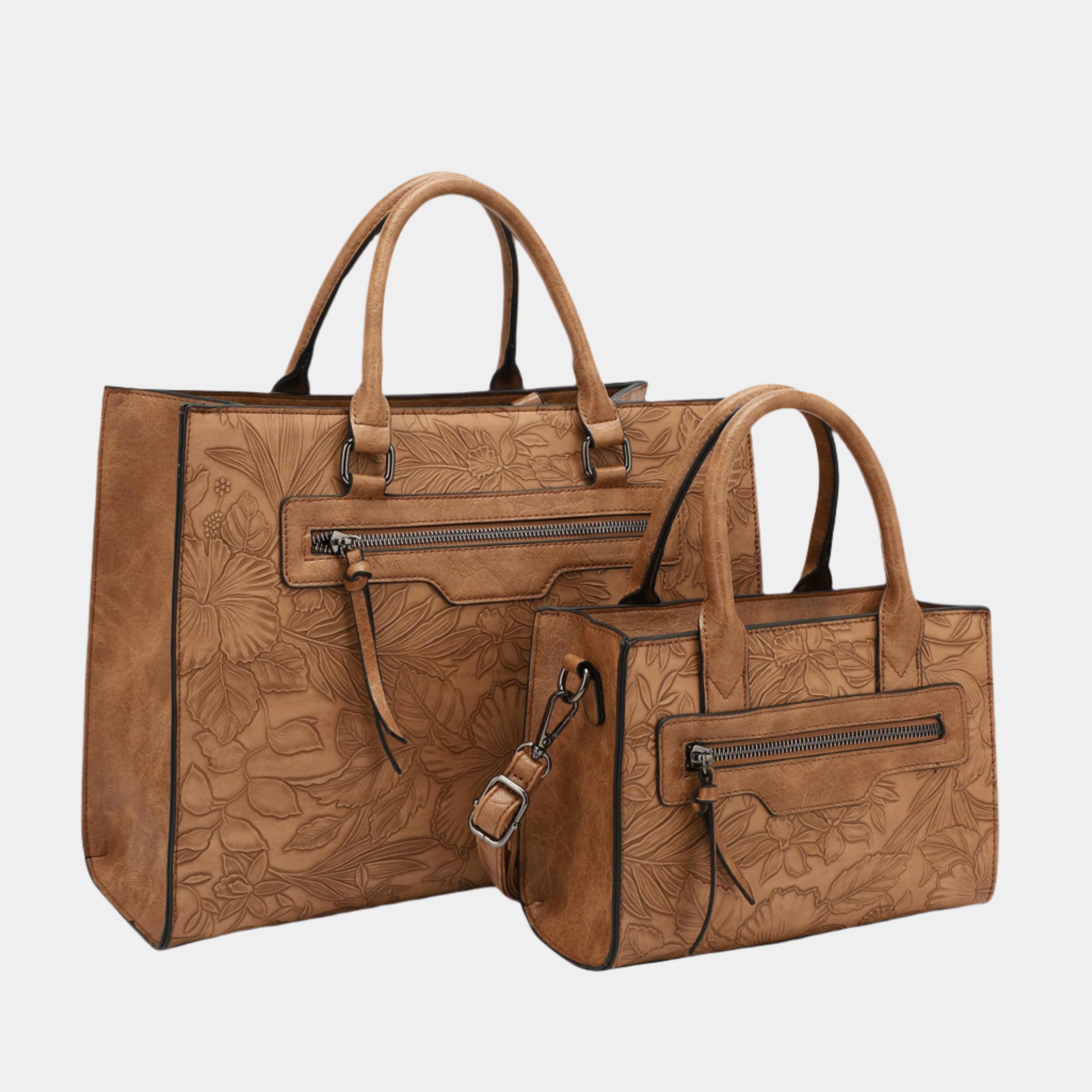 Vera 2-Piece Vegan Leather Zipper Tote Bag