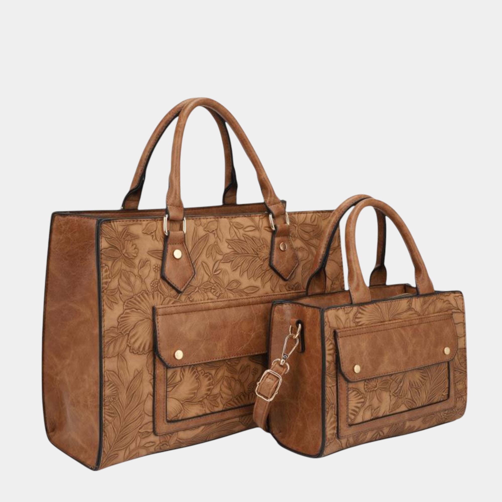 Vera 2-Piece Vegan Leather Pocket Tote Bag