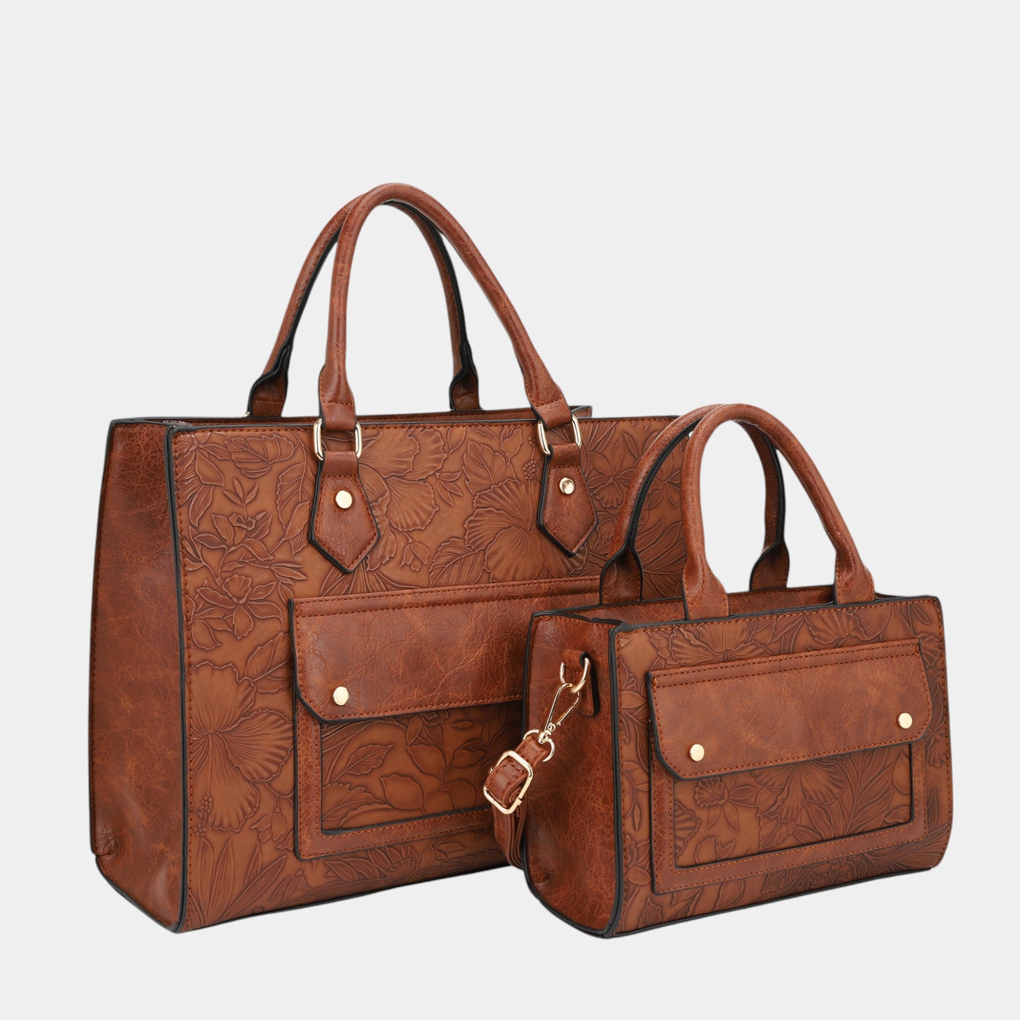 Vera 2-Piece Vegan Leather Pocket Tote Bag