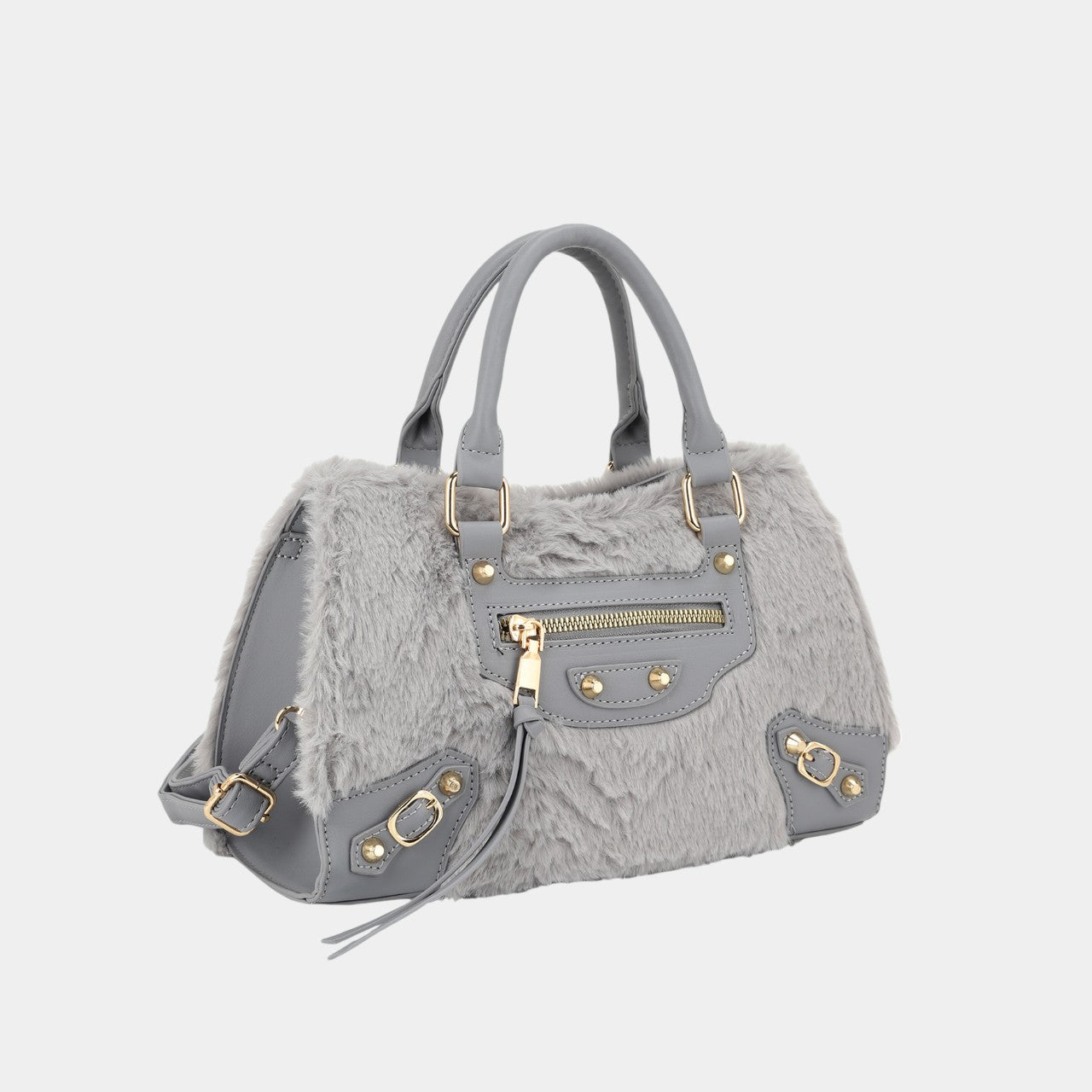 Fashion Fluffy Bag with Fringes and Gold Button