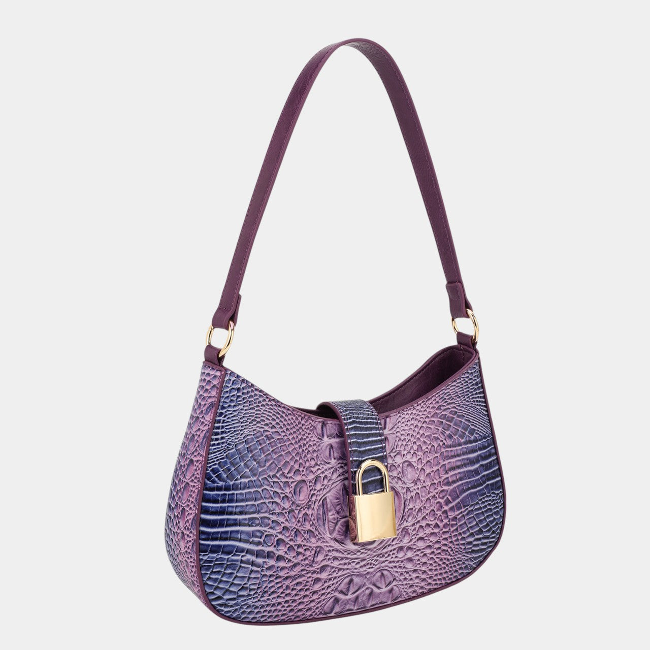 Sienna Crocodile-print Hobo Bag with Gold Lock