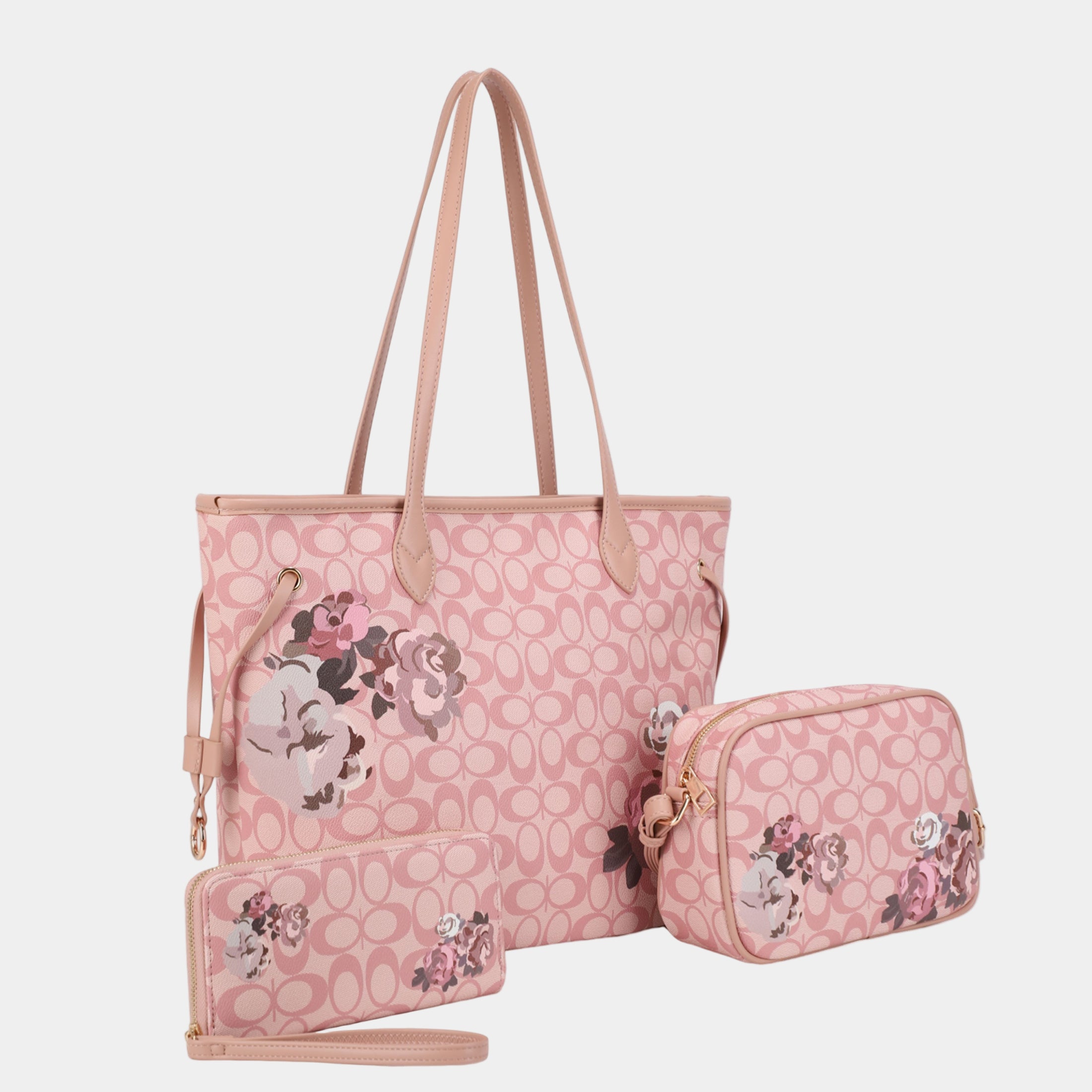 Floral Pattern 3-in-1 Letter Print Tote Set