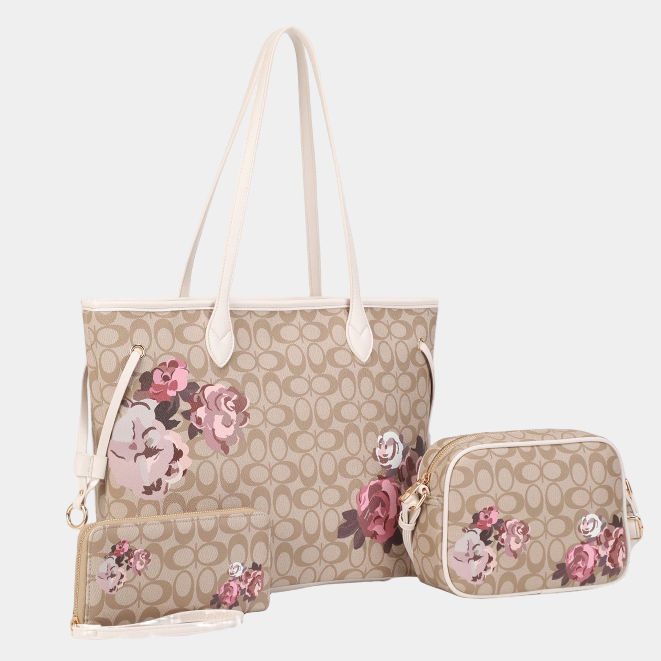 Floral Pattern 3-in-1 Letter Print Tote Set