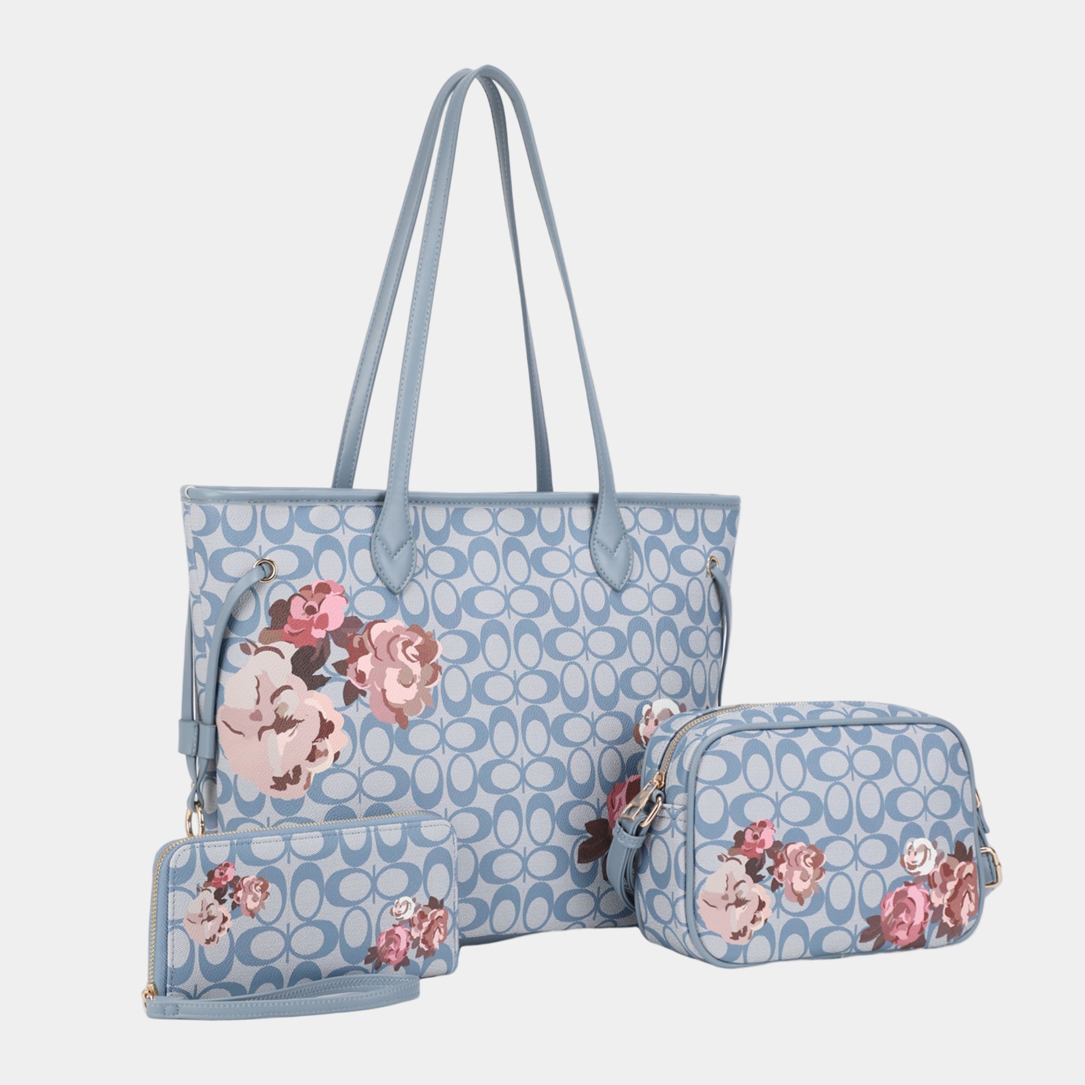 Floral Pattern 3-in-1 Letter Print Tote Set