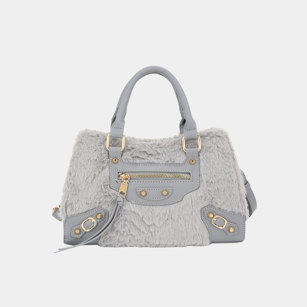 Fashion Fluffy Bag with Fringes and Gold Button