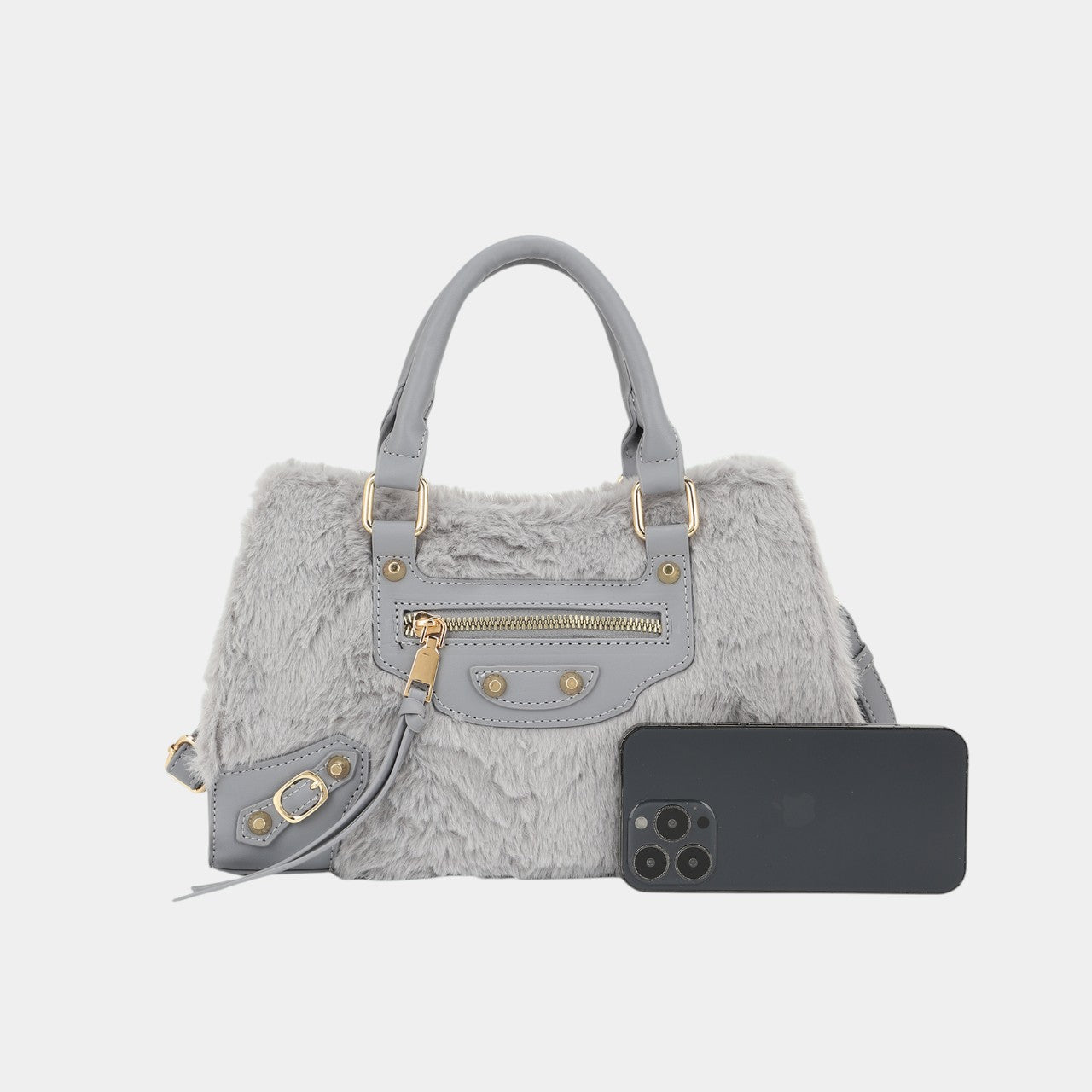 Fashion Fluffy Bag with Fringes and Gold Button