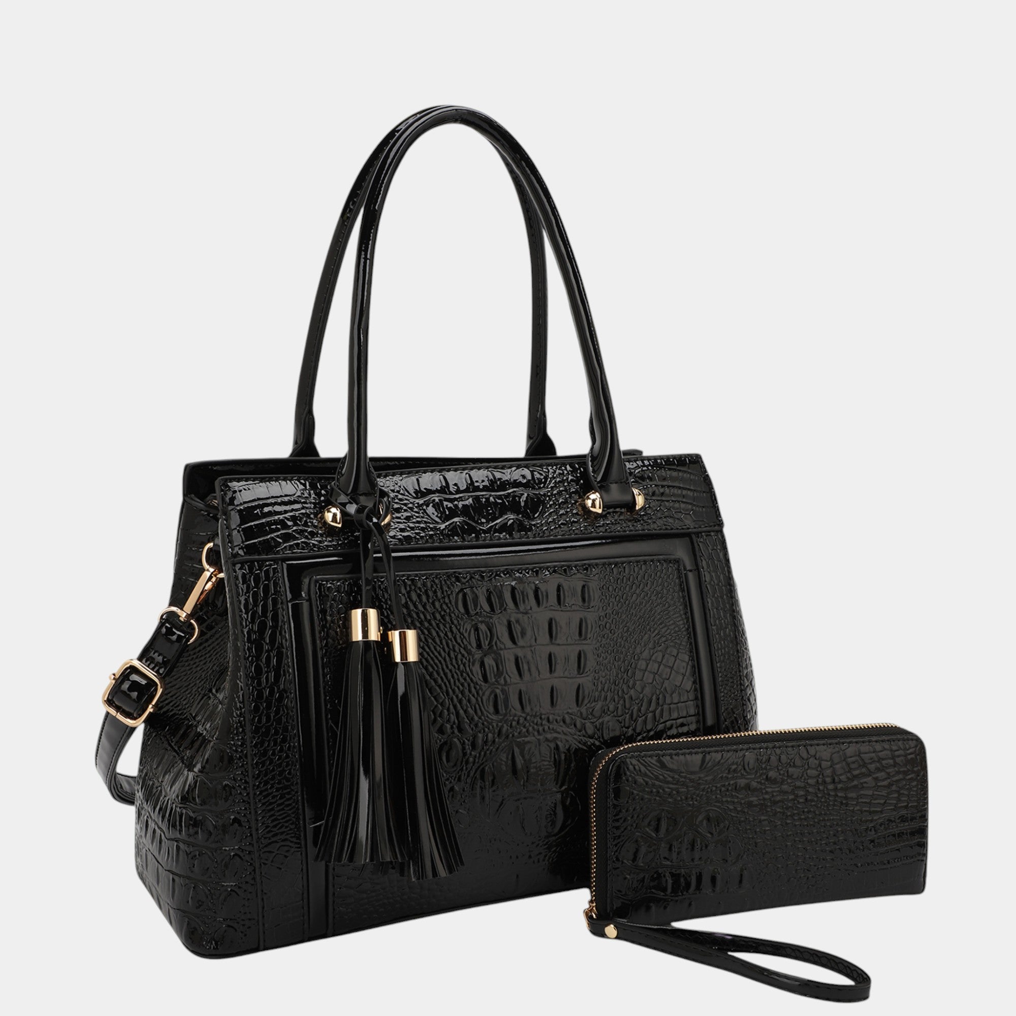 Sienna Crimson Elegance Croc-Embossed Tote Set