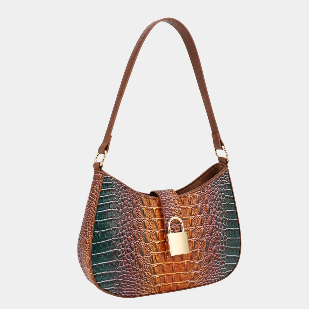 Sienna Crocodile-print Hobo Bag with Gold Lock
