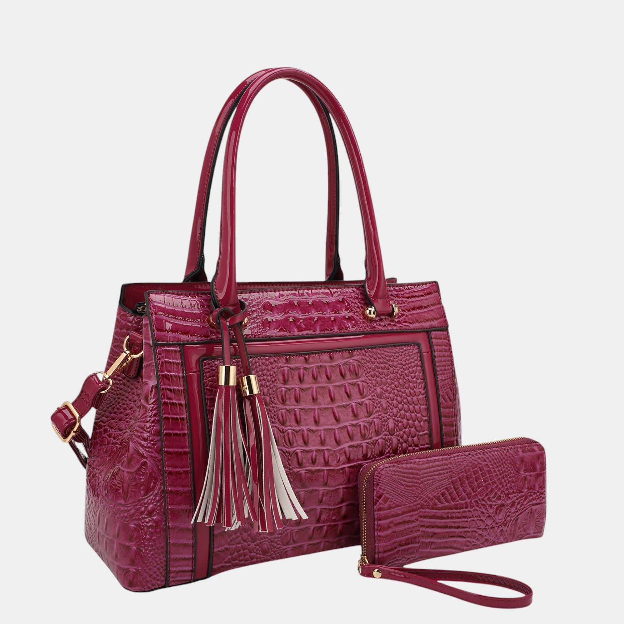 Sienna Crimson Elegance Croc-Embossed Tote Set