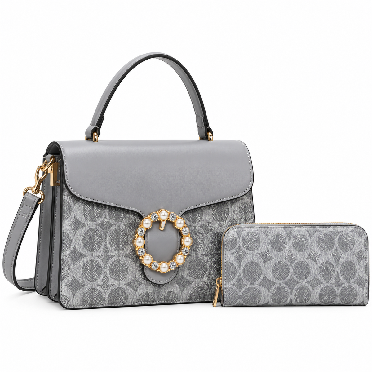 Bedazzled Rhinestone-Embellished C-Pattern Crossbody Bag Set