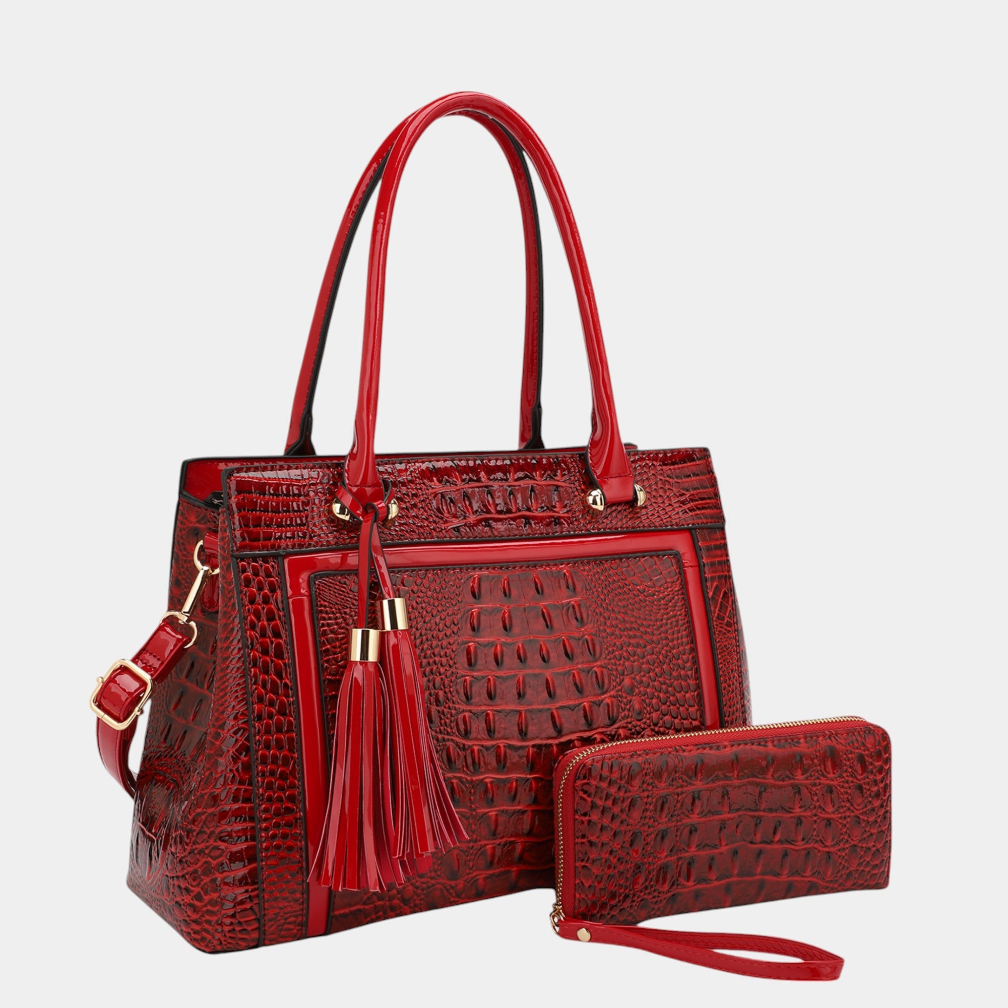 Sienna Crimson Elegance Croc-Embossed Tote Set