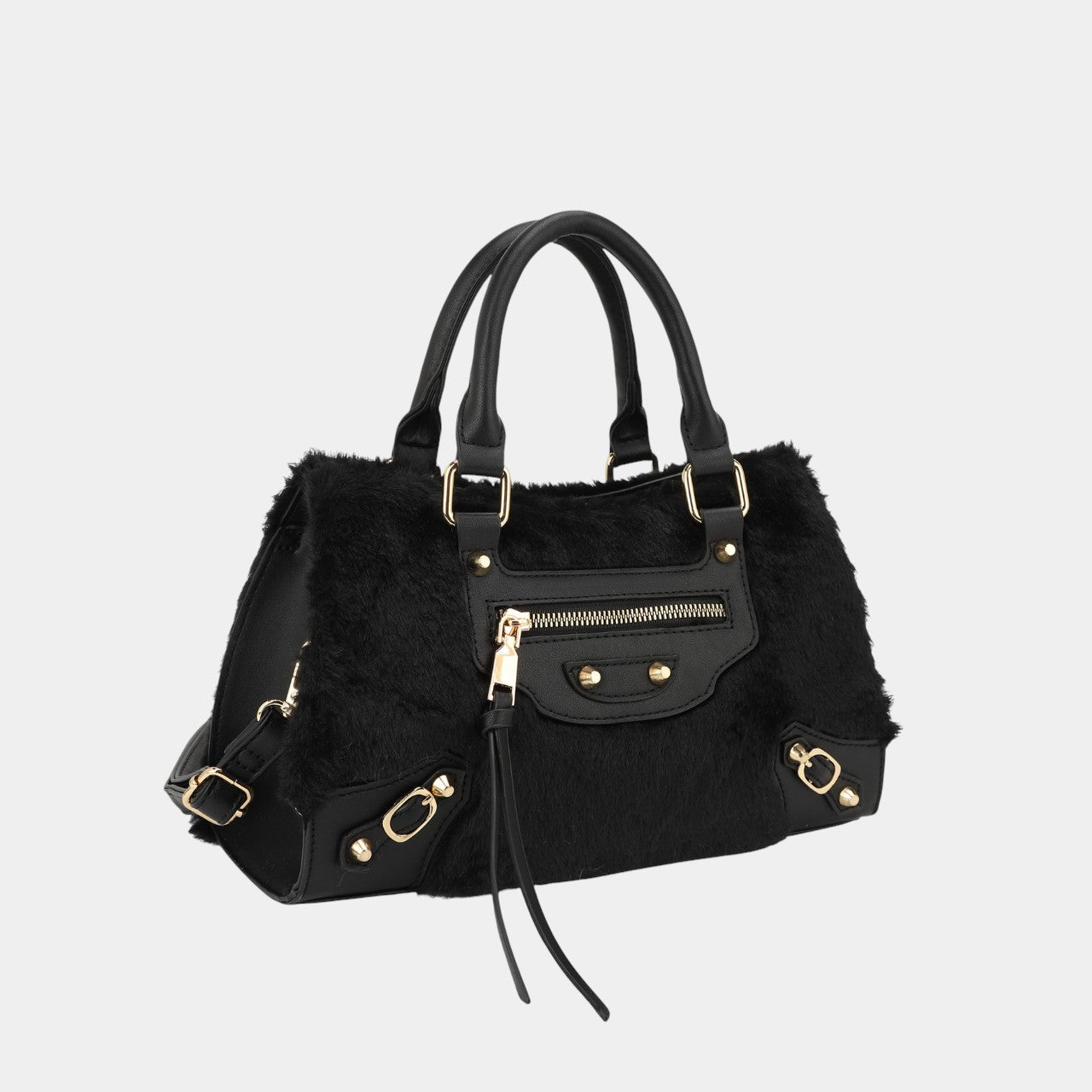 Fashion Fluffy Bag with Fringes and Gold Button