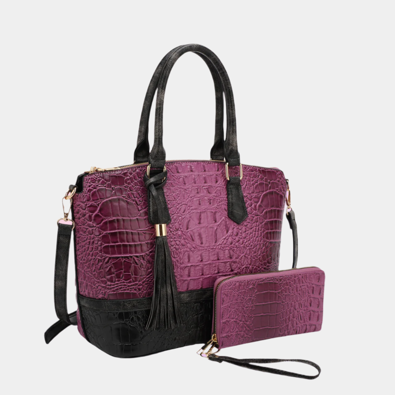Sienna Crocodile-Embossed Tote Bag Set