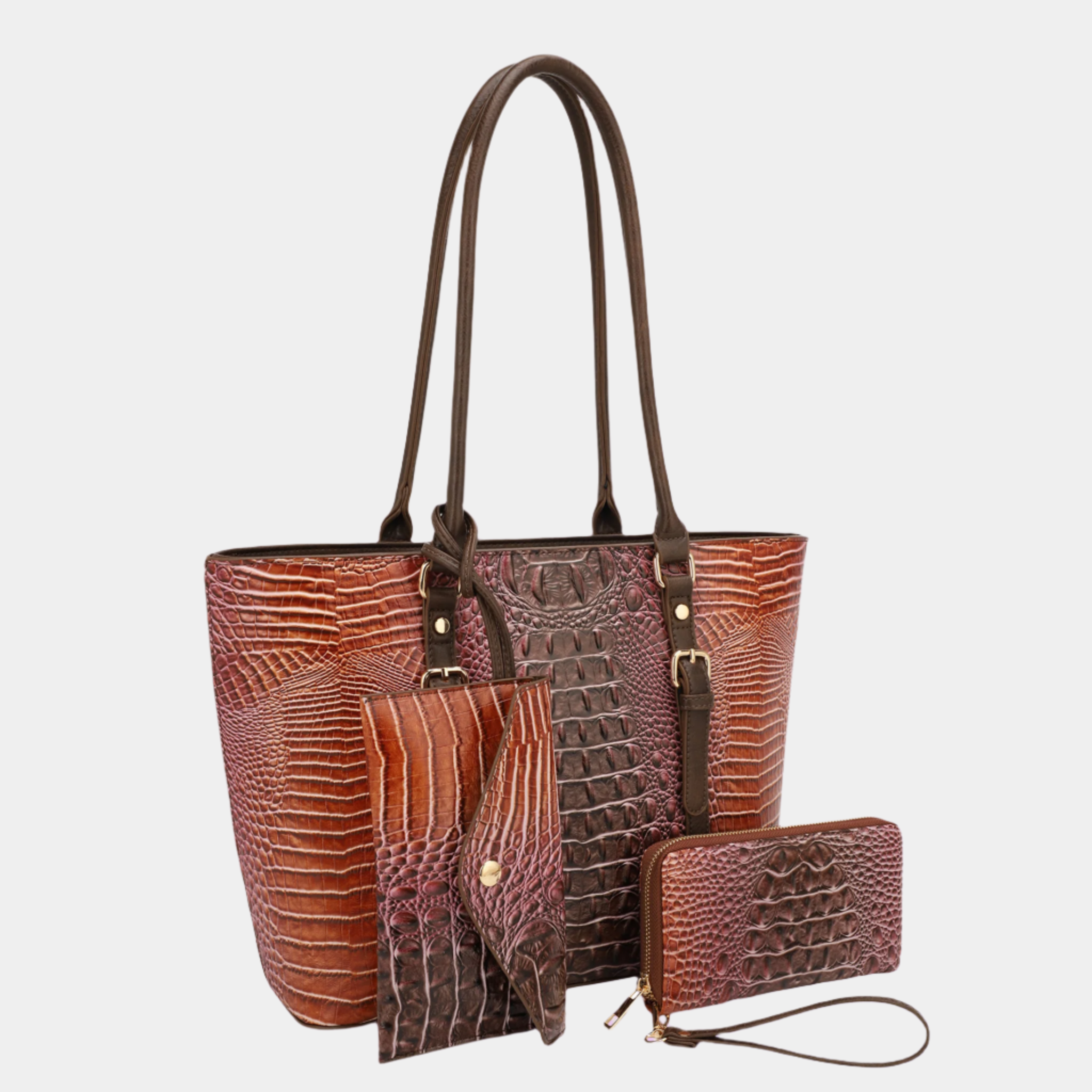 Sienna Exclusive 3 Piece Croc Embossed Tote Set