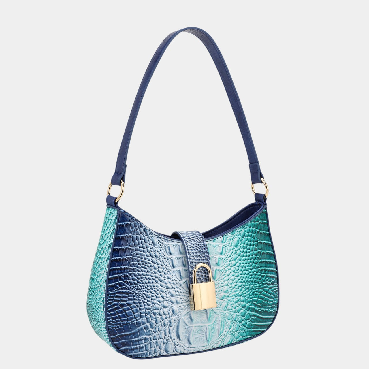Sienna Crocodile-print Hobo Bag with Gold Lock