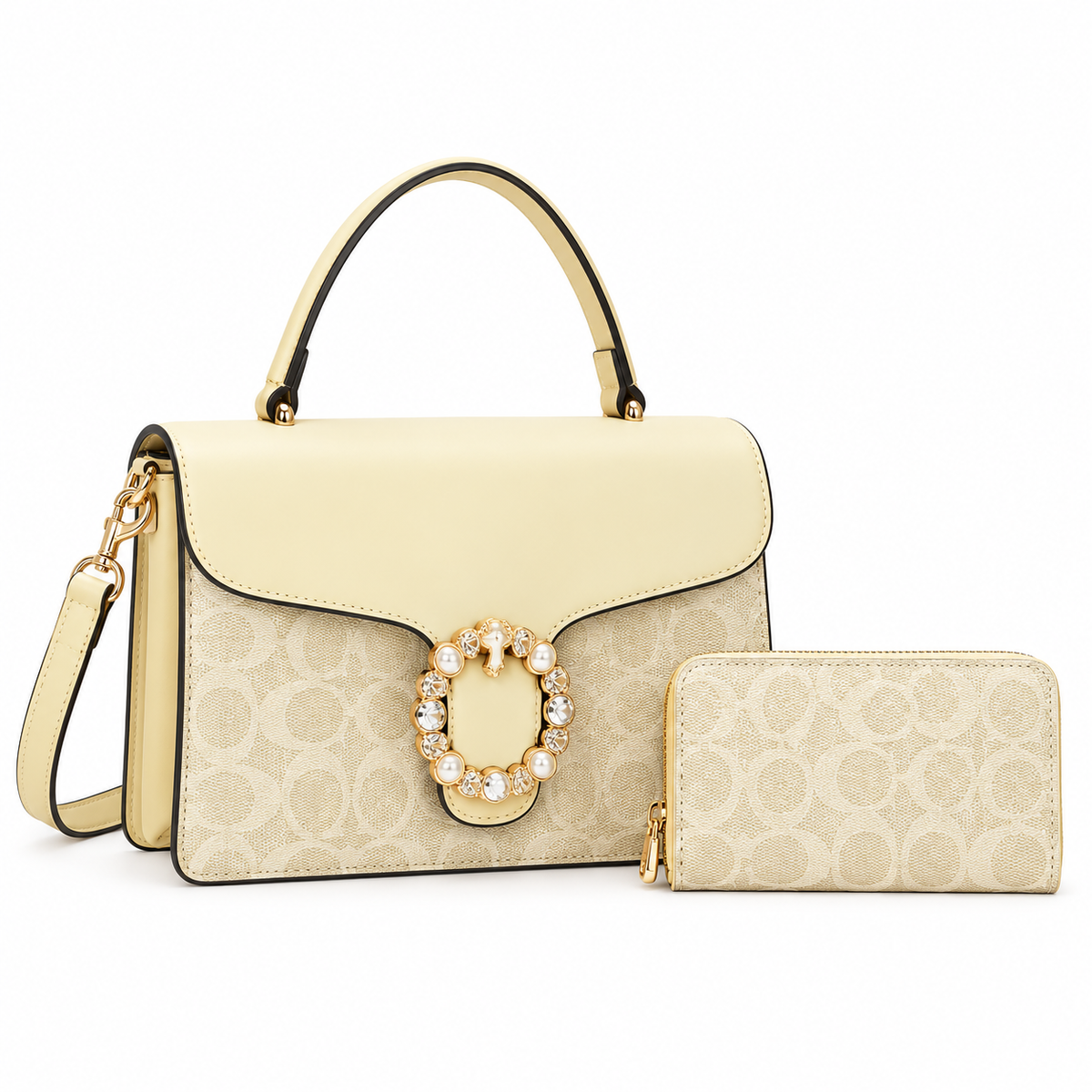 Bedazzled Rhinestone-Embellished C-Pattern Crossbody Bag Set
