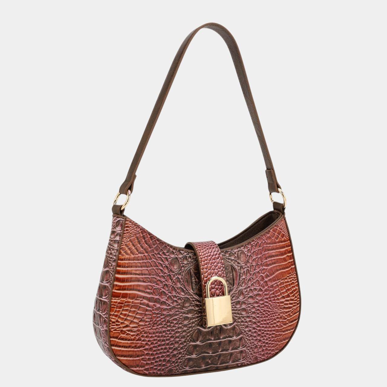 Sienna Crocodile-print Hobo Bag with Gold Lock
