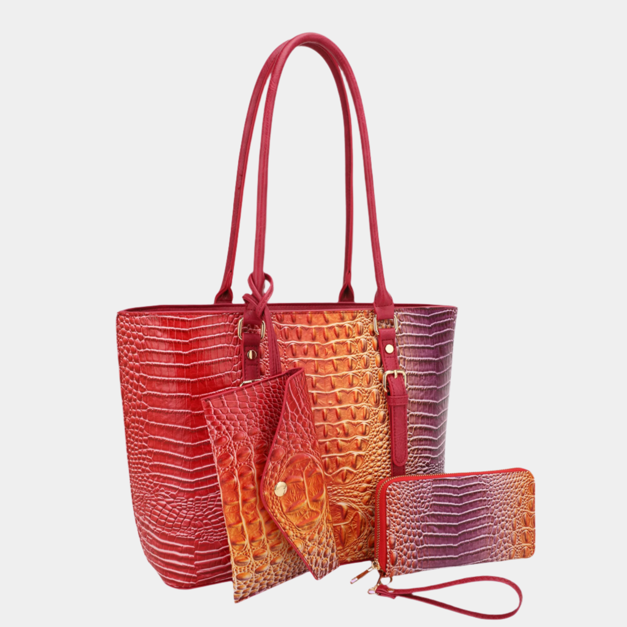 Sienna Exclusive 3 Piece Croc Embossed Tote Set