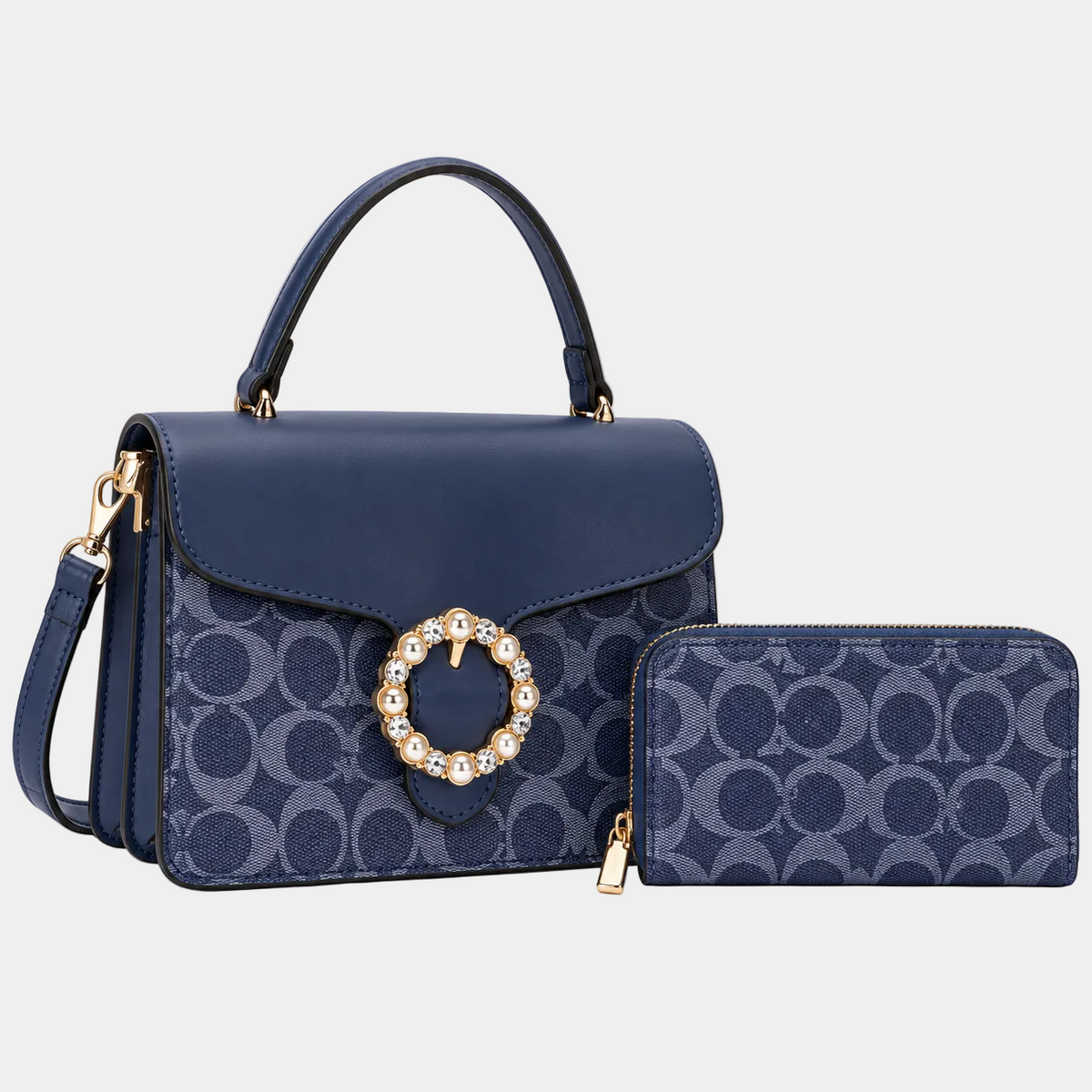 Bedazzled Rhinestone-Embellished C-Pattern Crossbody Bag Set