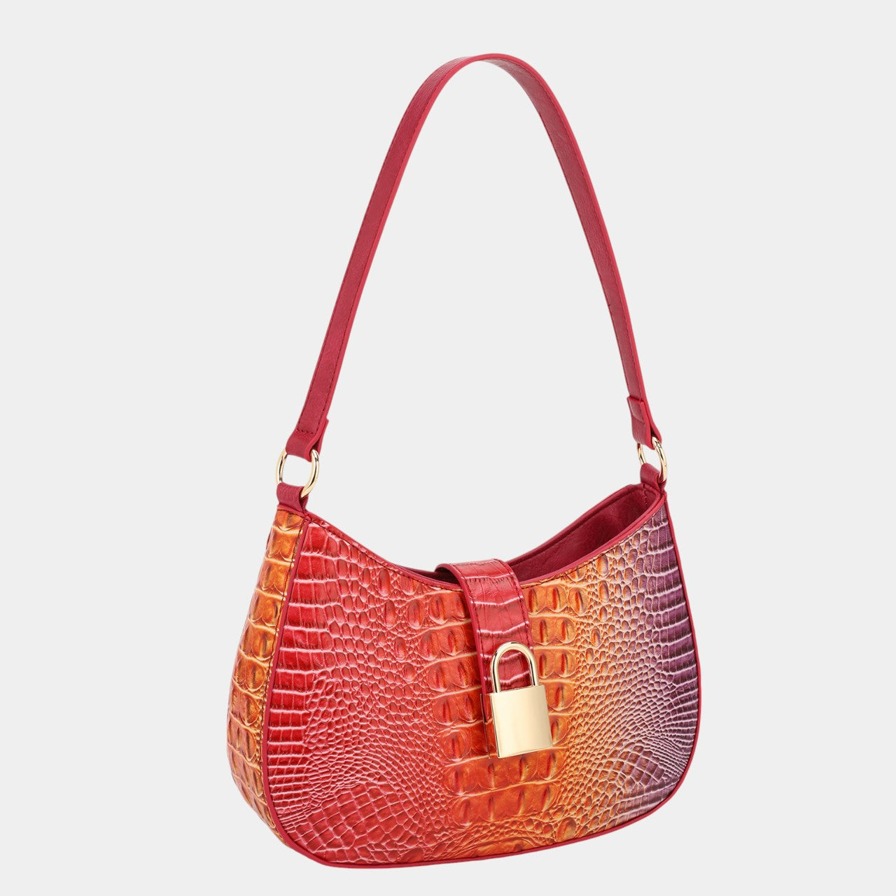 Sienna Crocodile-print Hobo Bag with Gold Lock
