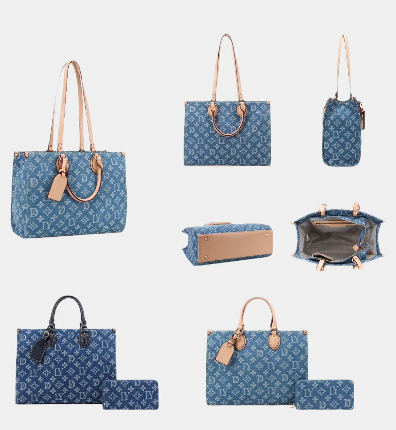 Large Long Handle Canvas Tote Bag Set with Wallet