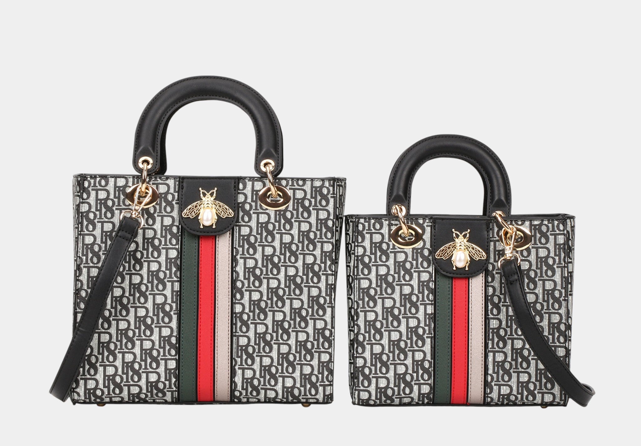 Classic Letter Printed Mommy and Me Handbag Set with Bee Decoration
