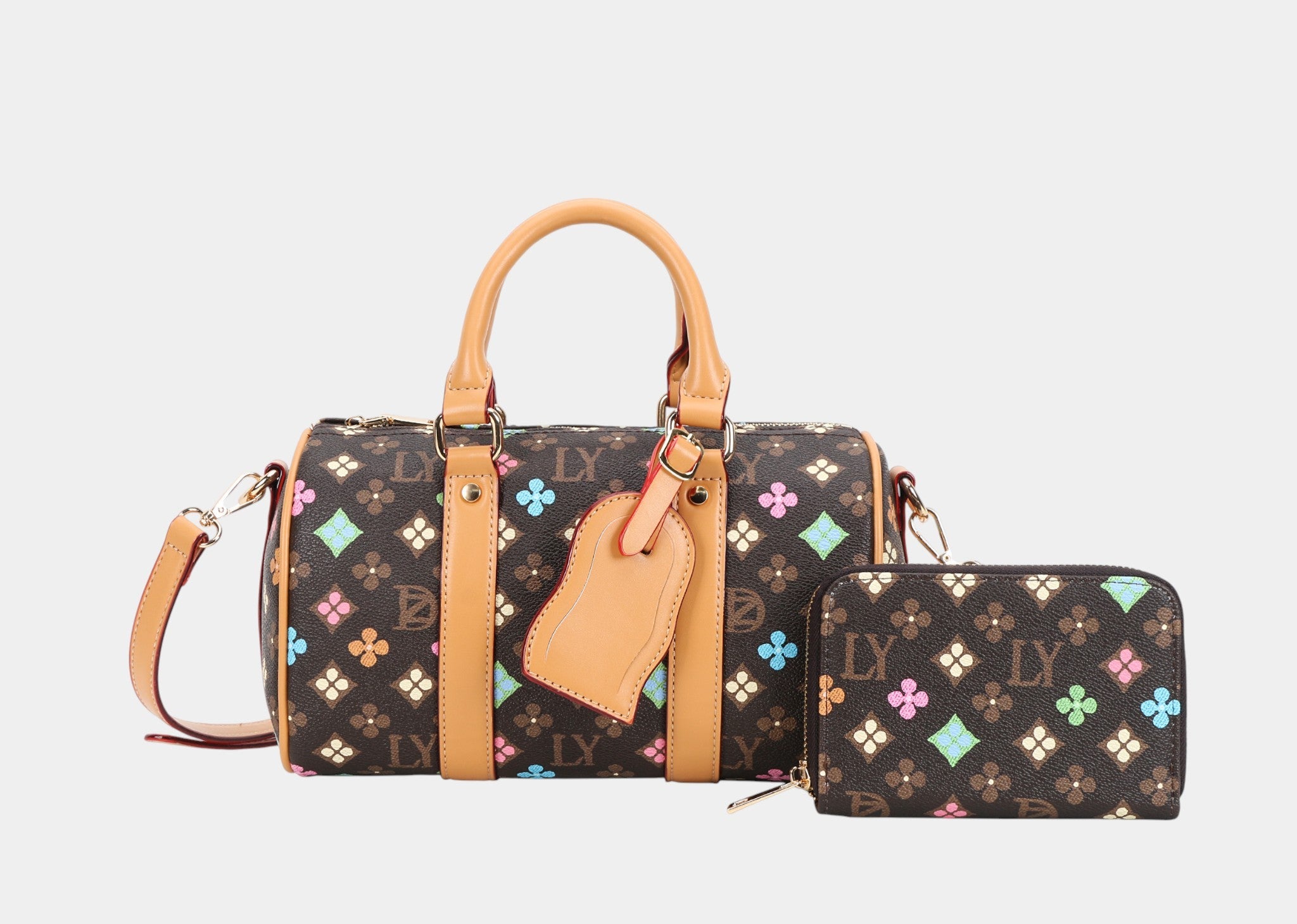 Classic Multi-color Printed Duffle Set with Luggage Tag