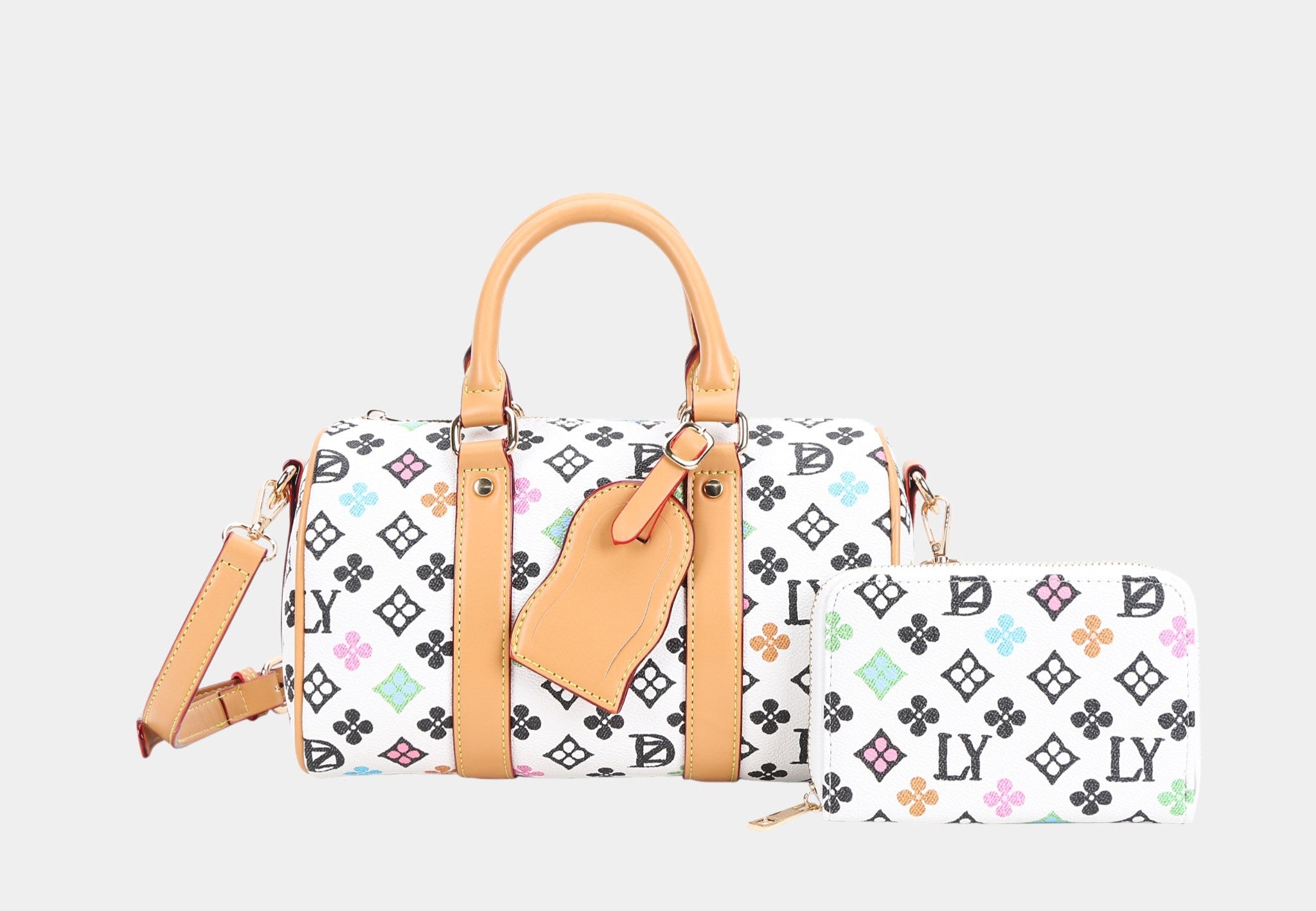 Classic Multi-color Printed Duffle Set with Luggage Tag