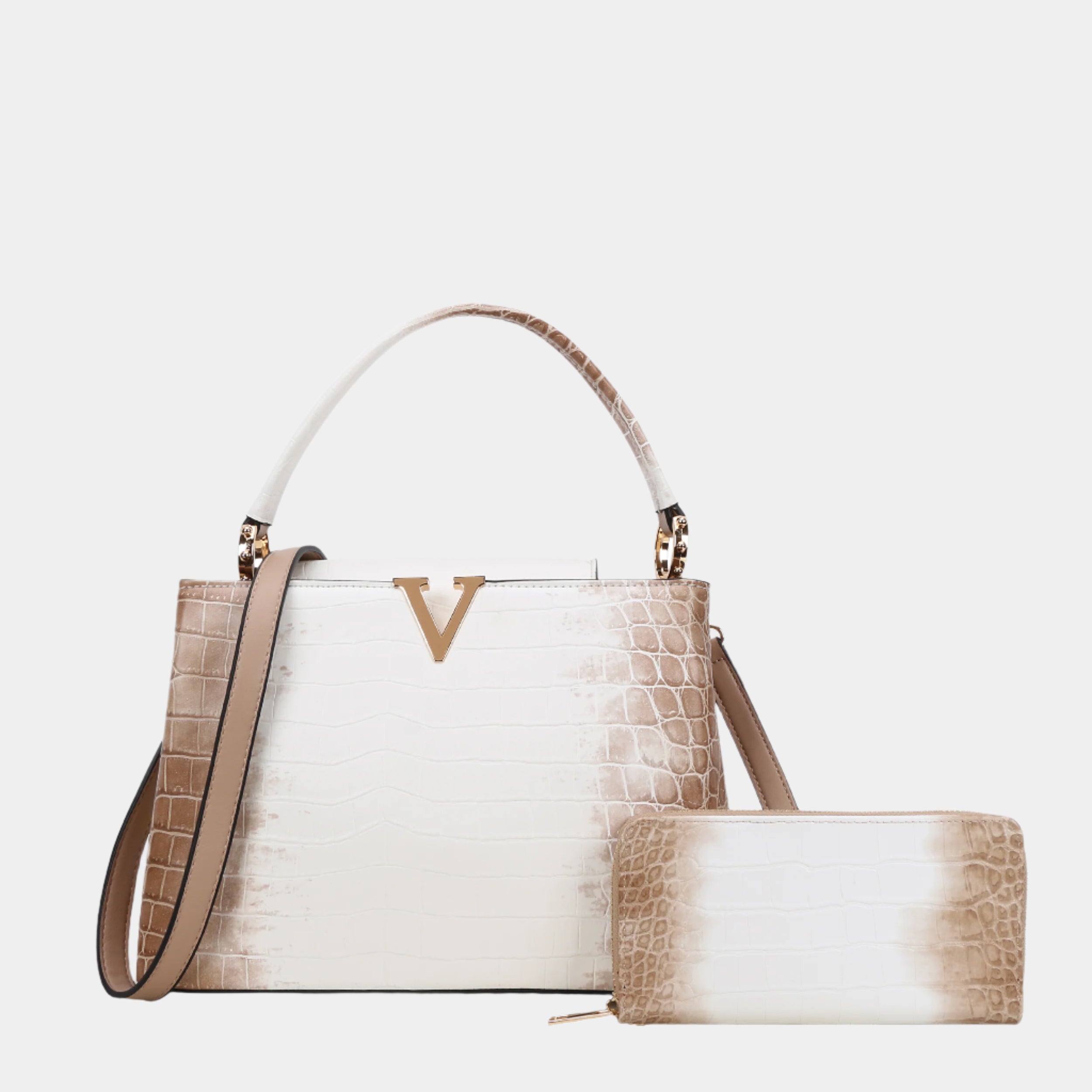BagParty Elegant Colorblock Crocodile Print Vegan Leather Women Handbag Set