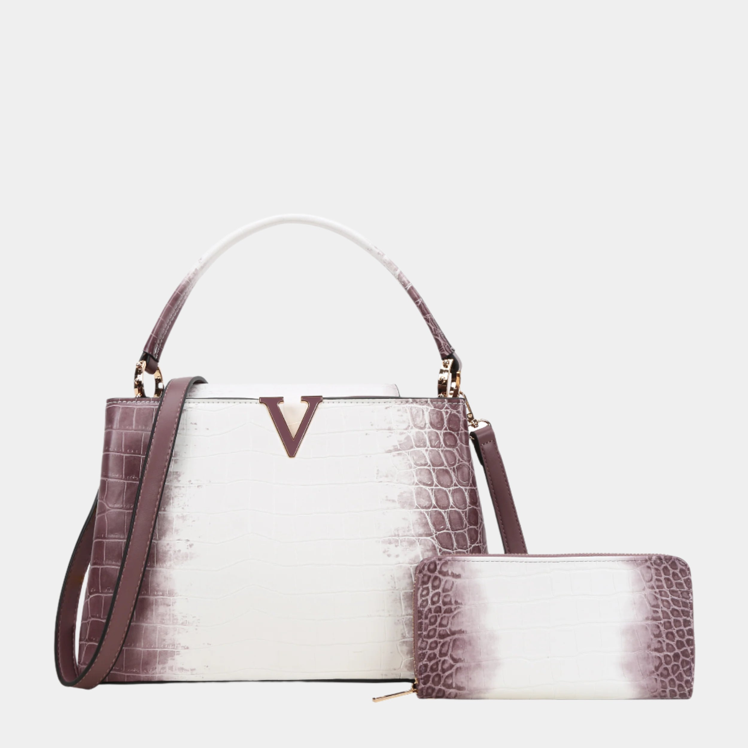 BagParty Elegant Colorblock Crocodile Print Vegan Leather Women Handbag Set