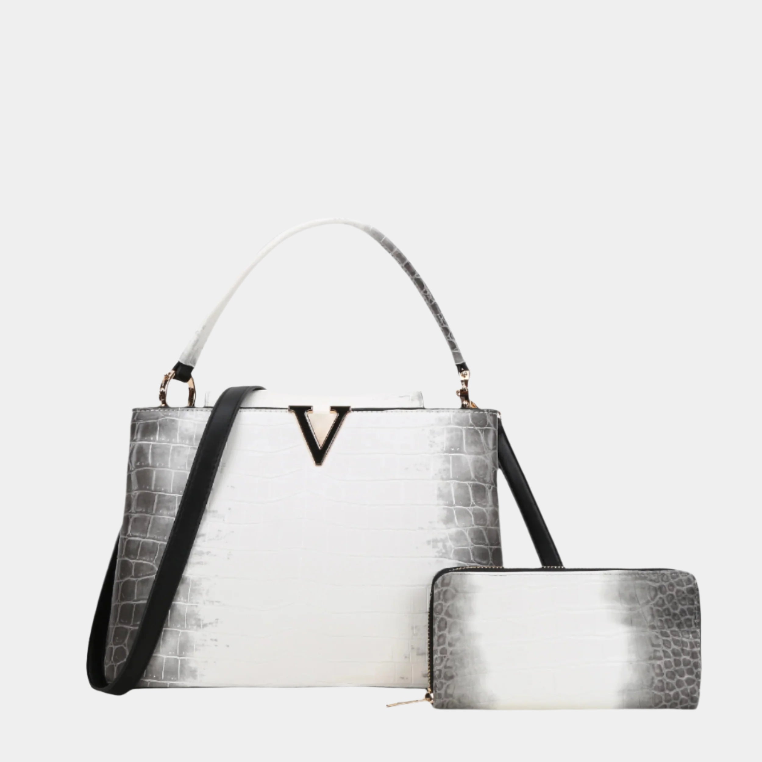 BagParty Elegant Colorblock Crocodile Print Vegan Leather Women Handbag Set
