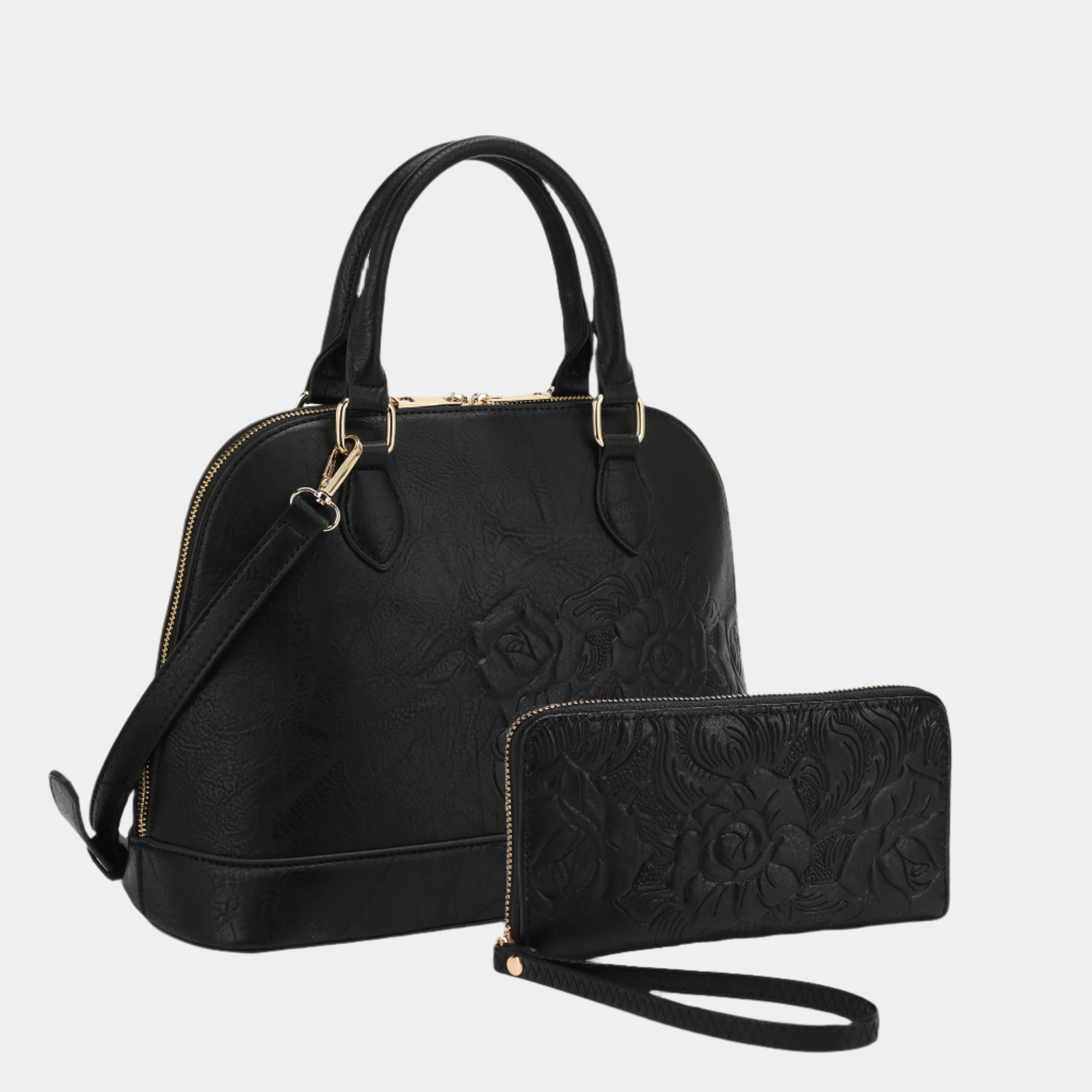 BagParty Embossed Floral Dome Satchel Handbag