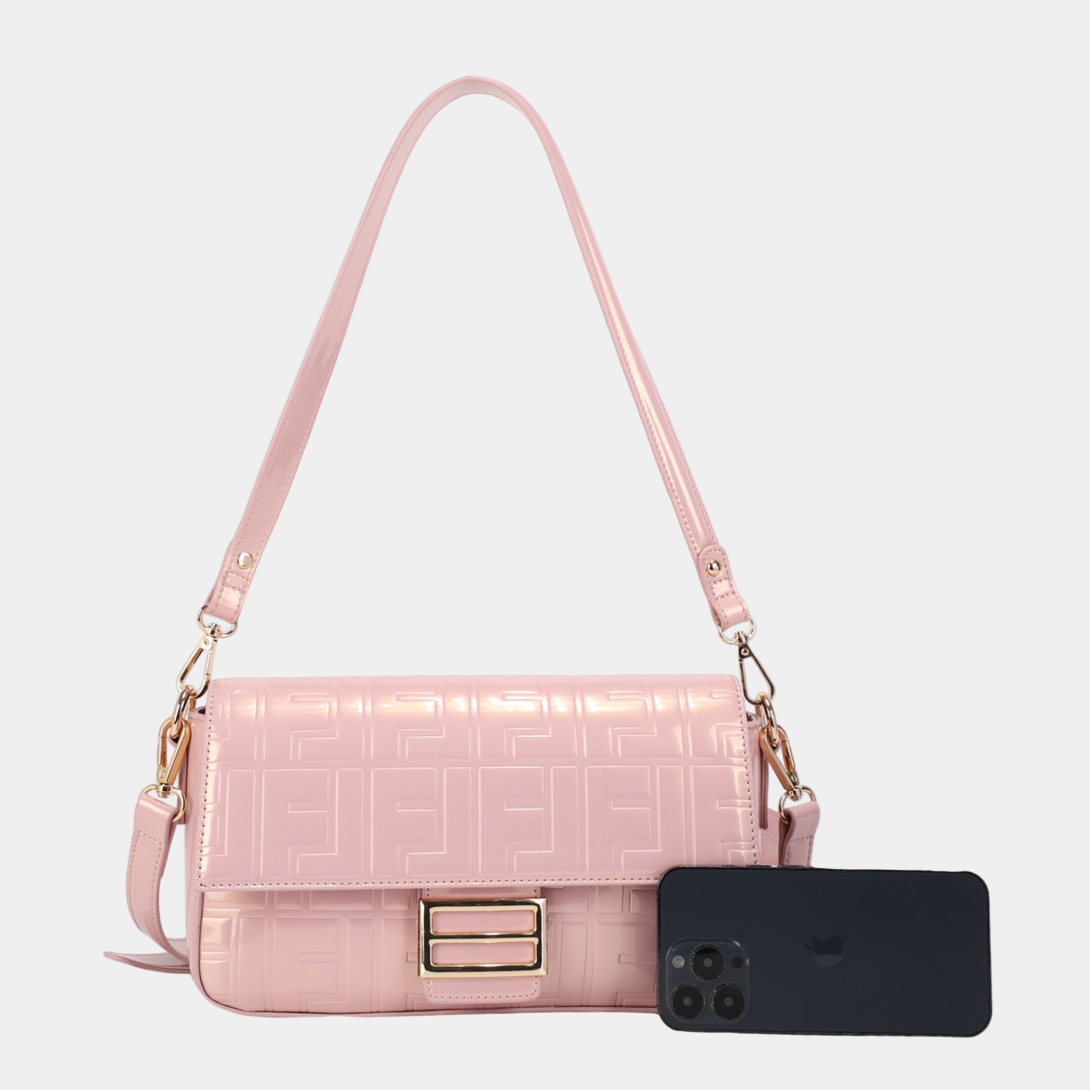 Luxury Shiny Crossbody Bag with Gold Hardware