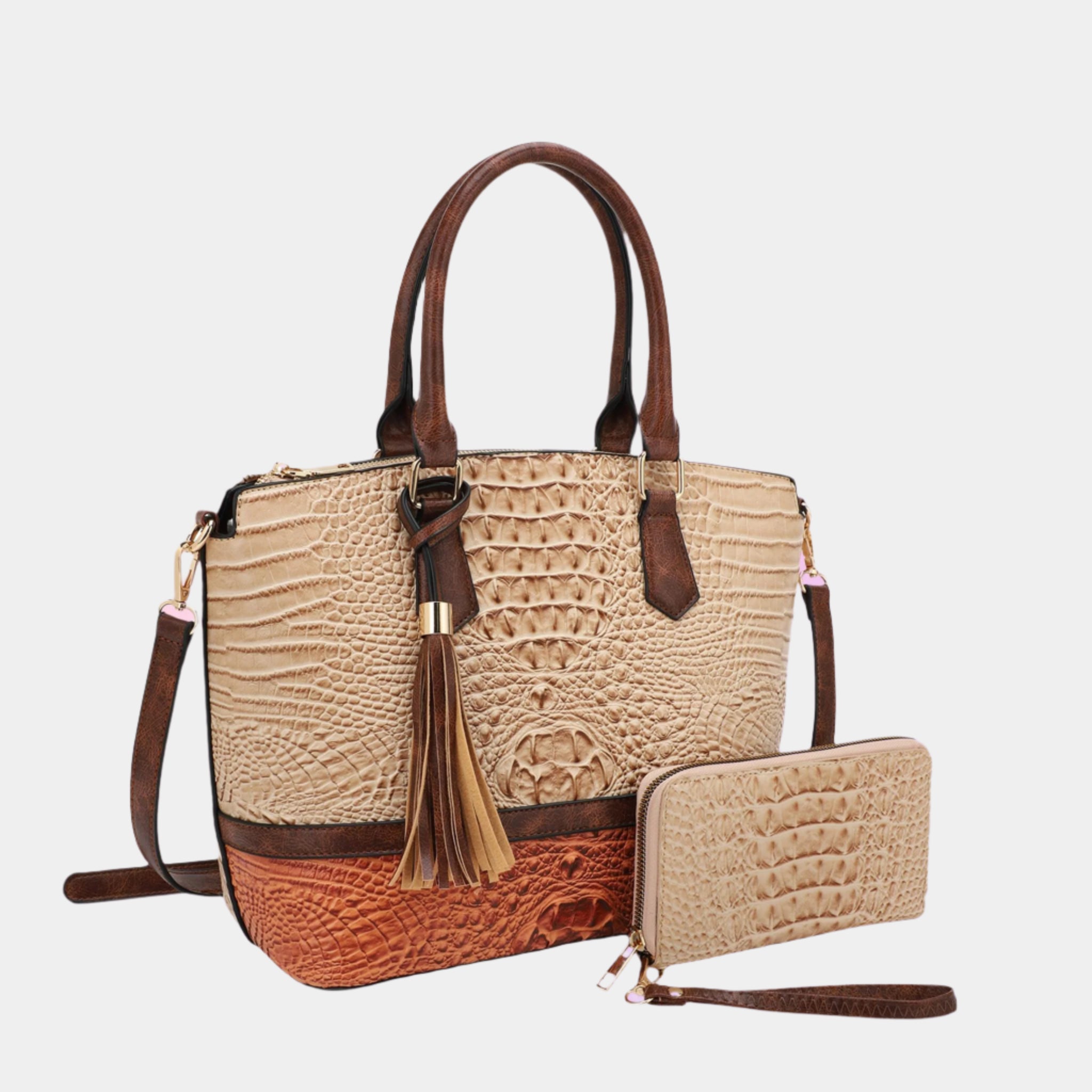 Sienna Crocodile-Embossed Tote Bag Set