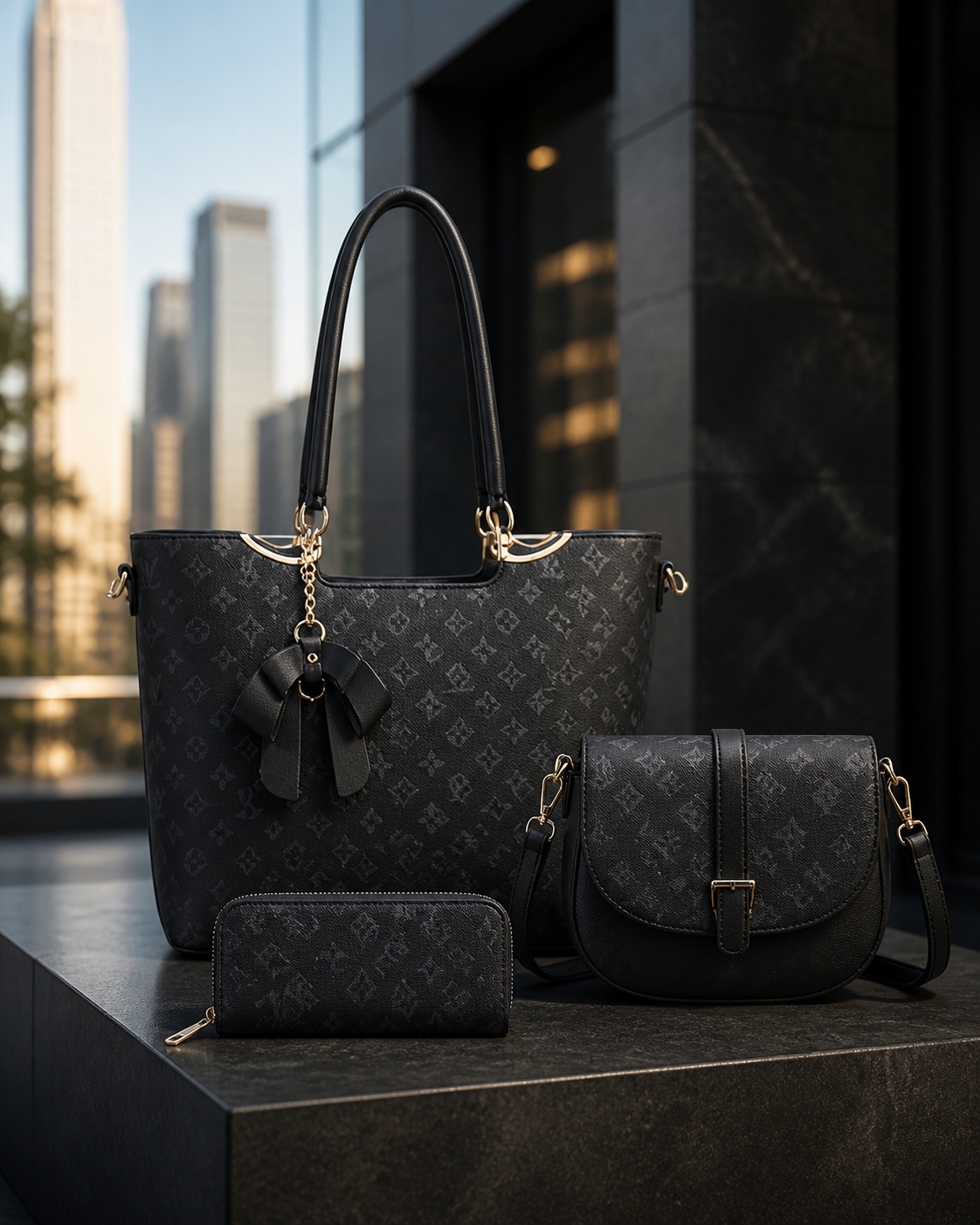 3-Piece Women’s Handbag Set, Large Tote Bag, Crossbody Shoulder Purse & Matching Wallet, Stylish Brown Fashion Set