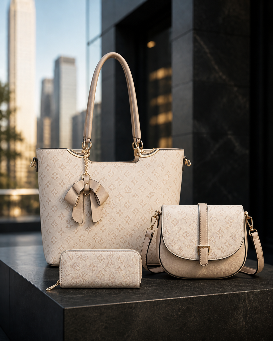 3-Piece Women’s Handbag Set, Large Tote Bag, Crossbody Shoulder Purse & Matching Wallet, Stylish Brown Fashion Set