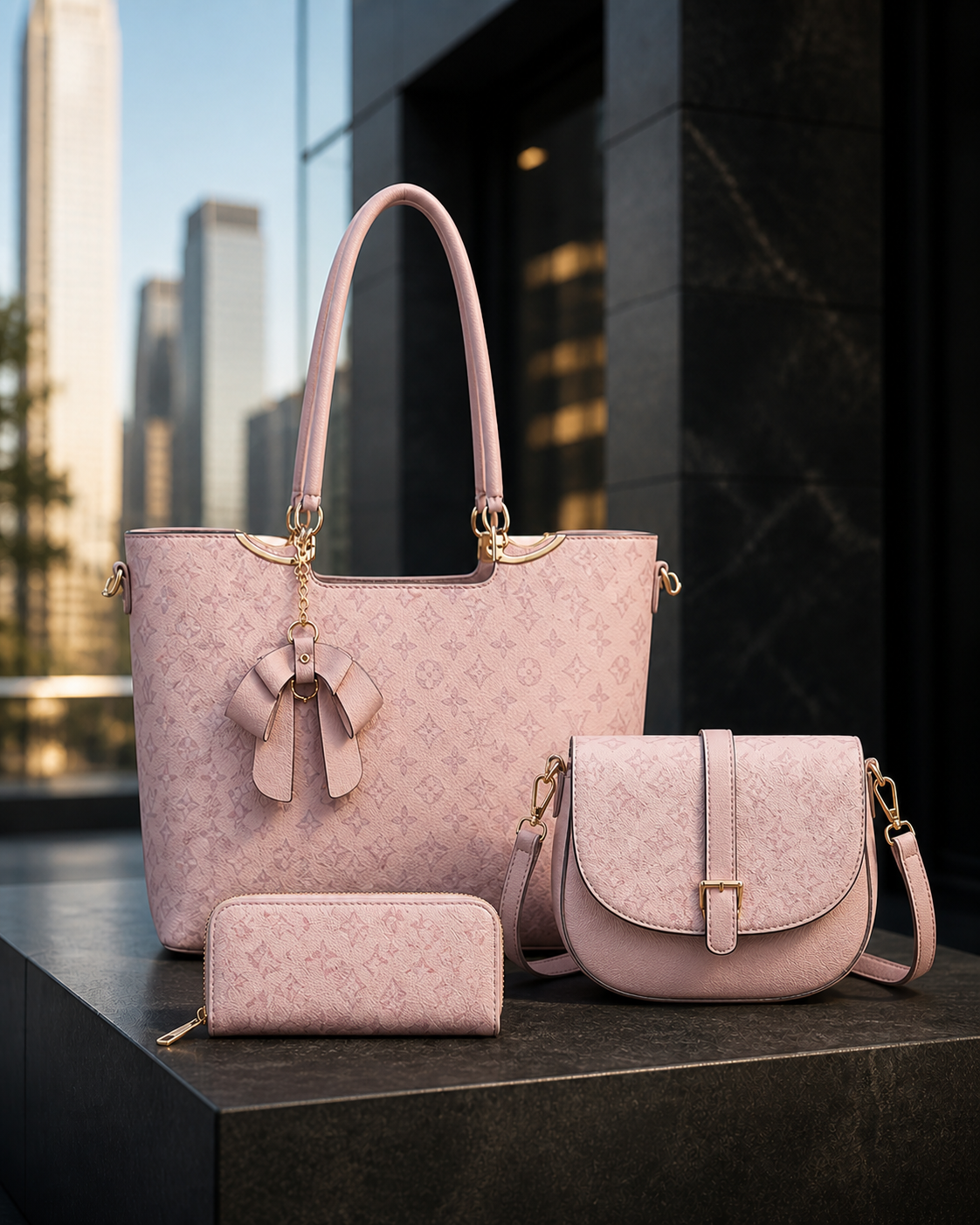 3-Piece Women’s Handbag Set, Large Tote Bag, Crossbody Shoulder Purse & Matching Wallet, Stylish Brown Fashion Set