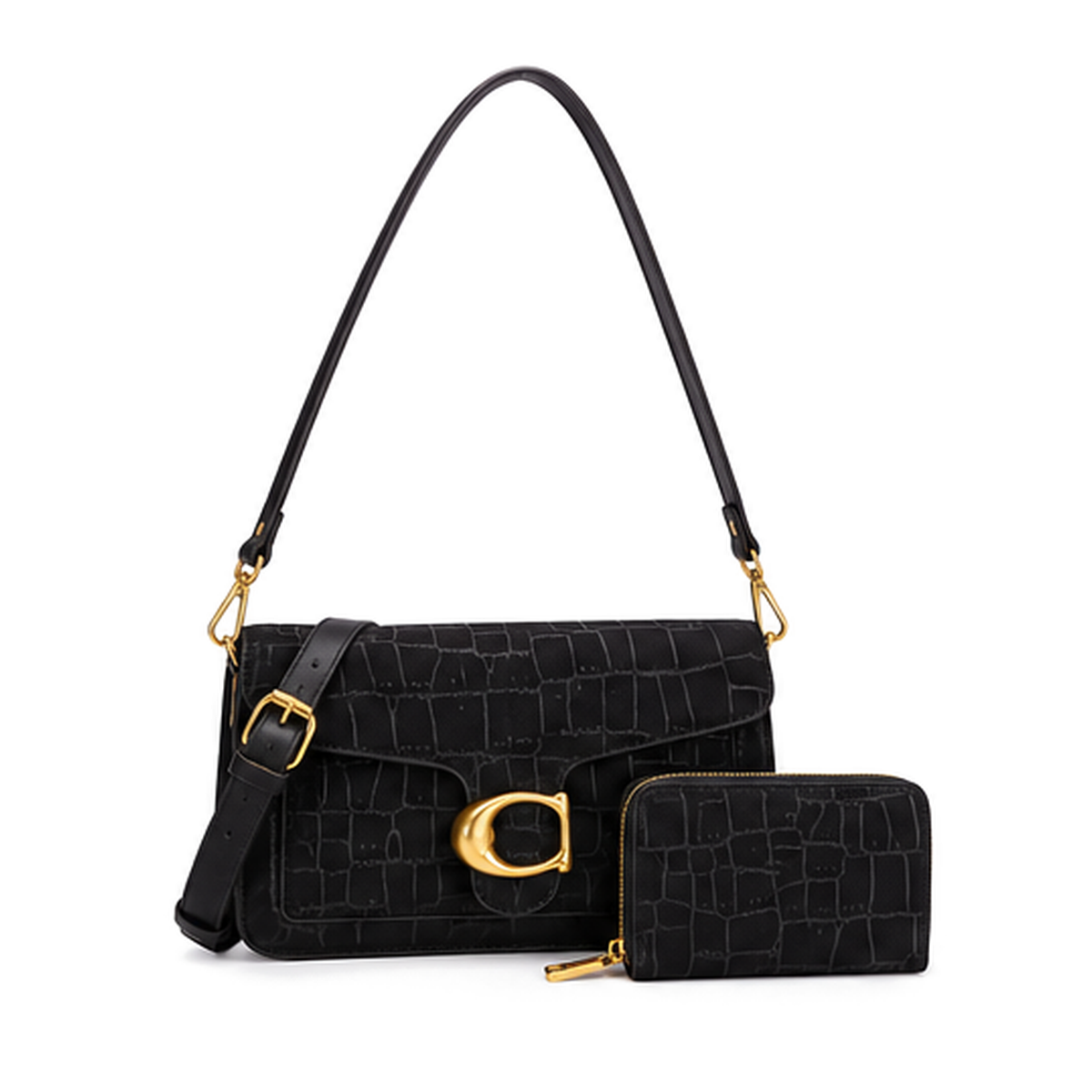 Croc-embossed Texture C-LOGO Shoulder Bag Set
