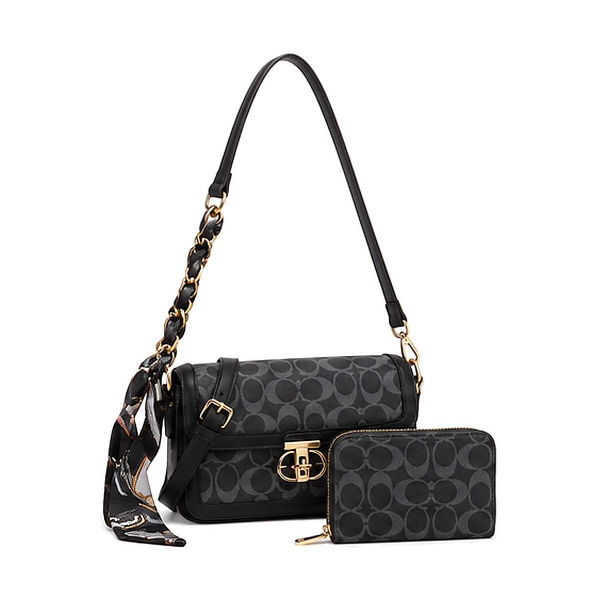 Fashion C-Pattern Shoulder Bag Set with Scarf Chain