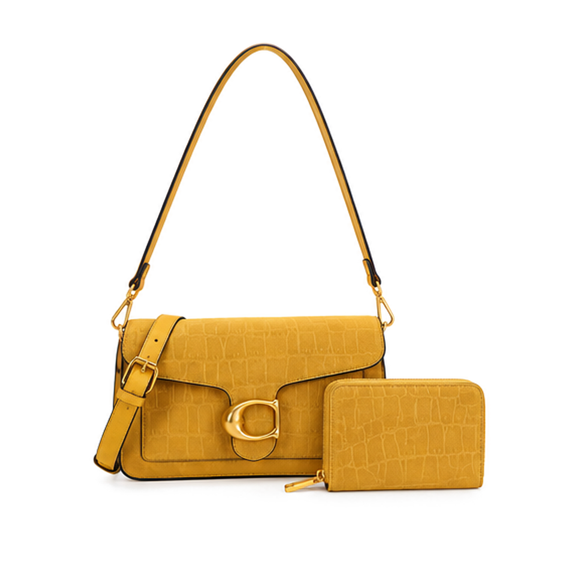 Croc-embossed Texture C-LOGO Shoulder Bag Set