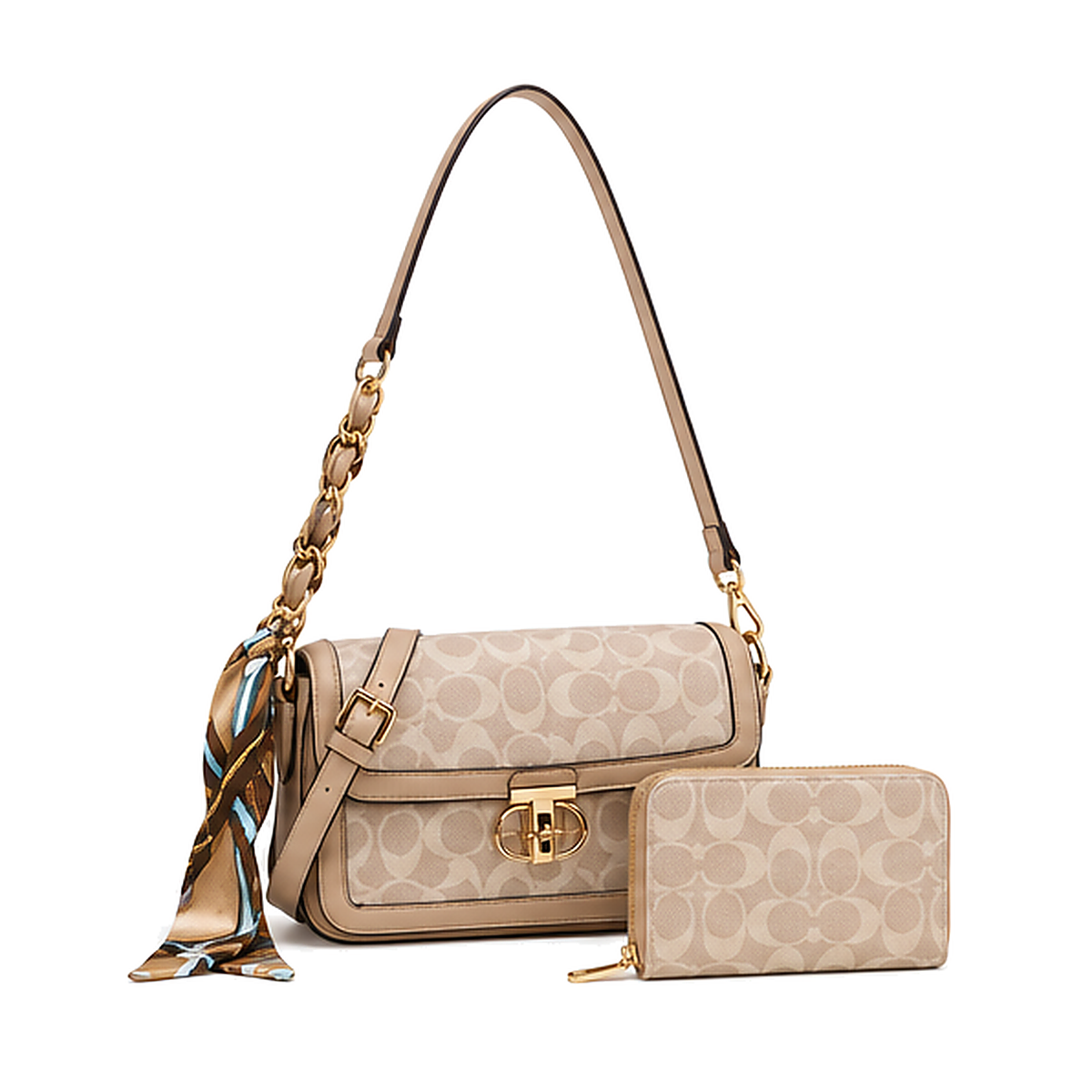 Fashion C-Pattern Shoulder Bag Set with Scarf Chain