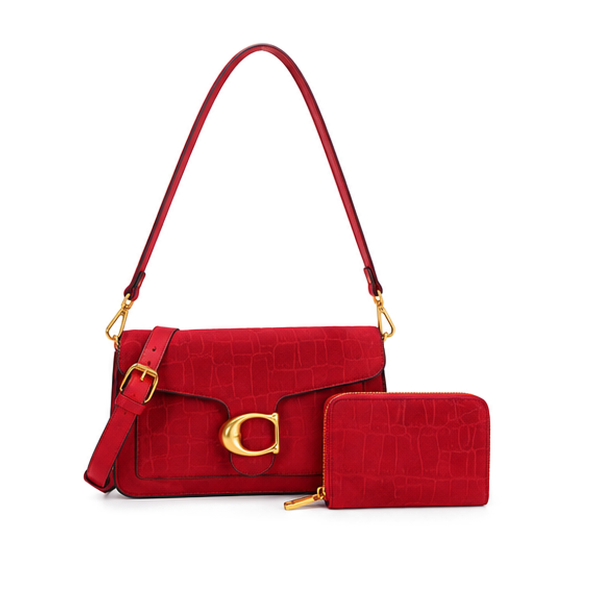Croc-embossed Texture C-LOGO Shoulder Bag Set