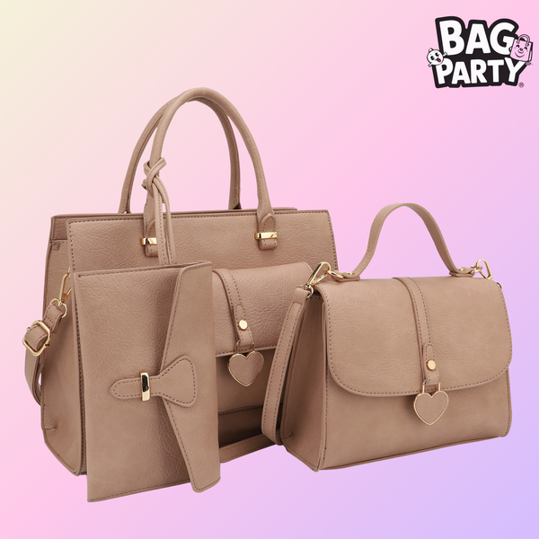 Bagparty Exclusive 3-Piece Vegan Leather Handbag Set - Heart