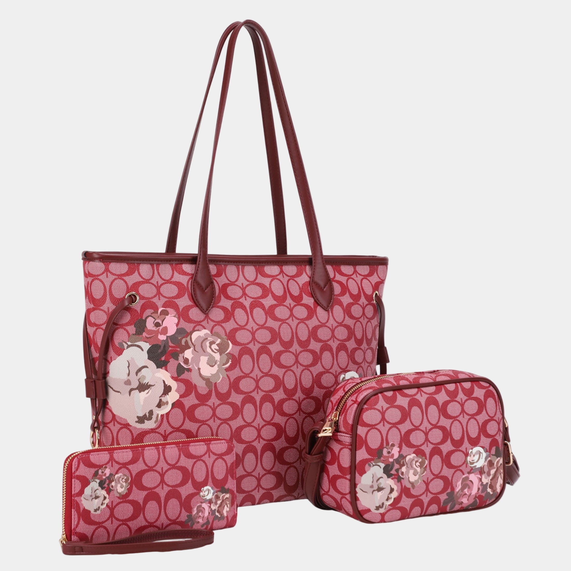 Floral Pattern 3-in-1 Letter Print Tote Set